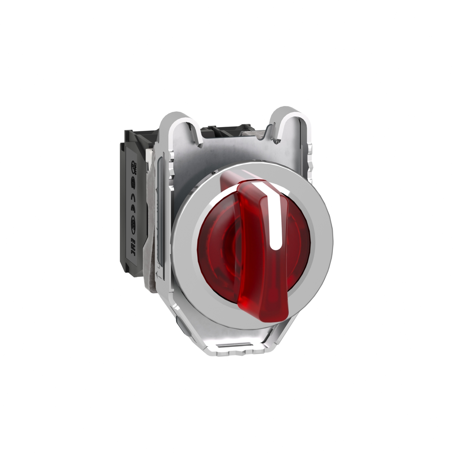 Schneider Electric Schneider Electric XB4FK134M5 – Illuminated selector switch, Harmony XB4, metal, red handle, 30mm, universal LED, 3 positions, 1NO + 1NC, 230...240V AC
