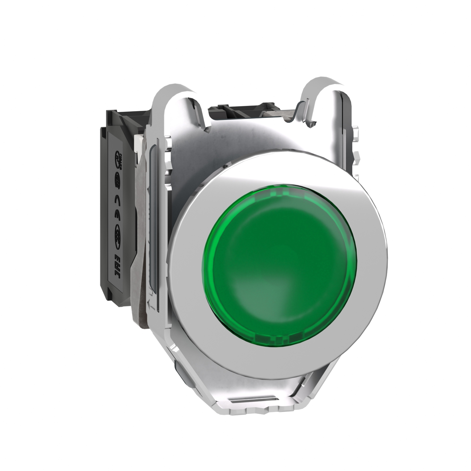 Schneider Electric Schneider Electric XB4FW33B5 – Illuminated push button, Harmony XB4, metal, green flush mounted, 30mm, universal LED, plain lens, 1NO + 1NC, 24V AC DC