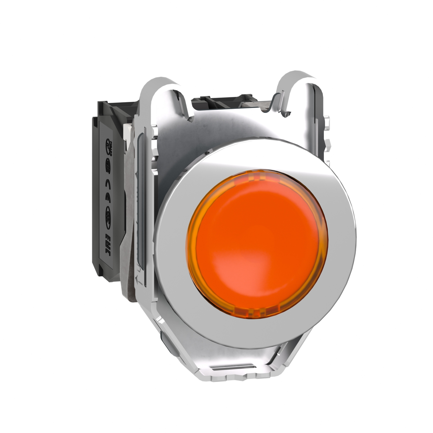 Schneider Electric Schneider Electric XB4FW35M5 – Illuminated push button, Harmony XB4, metal, orange flush mounted, 30mm, universal LED, plain lens, 1NO + 1NC, 230V AC