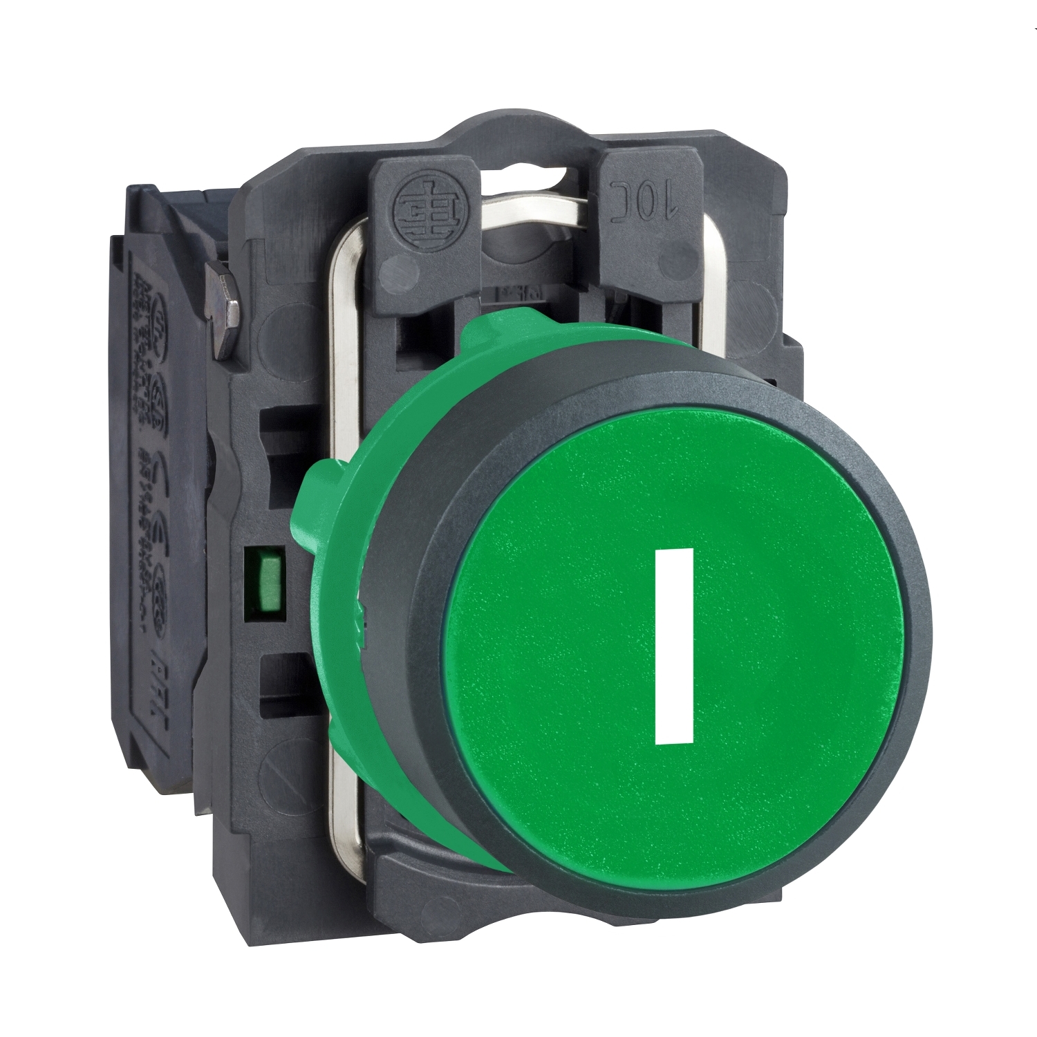 Schneider Electric Schneider Electric XB5AA3311 – Push button, plastic, flush, green, Ø22, spring return, marked I, 1 NO