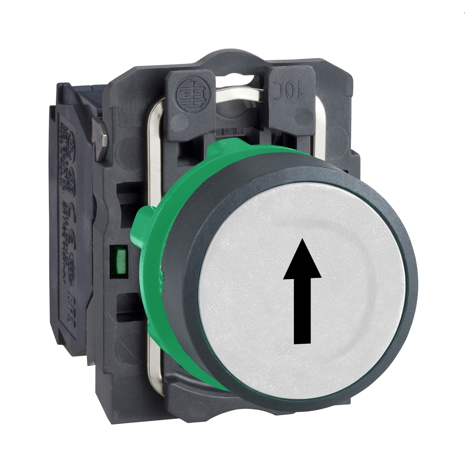 Schneider Electric Schneider Electric XB5AA3341 – Push button, plastic, flush, white, Ø22, spring return, marked UP ARROW, 1 NO