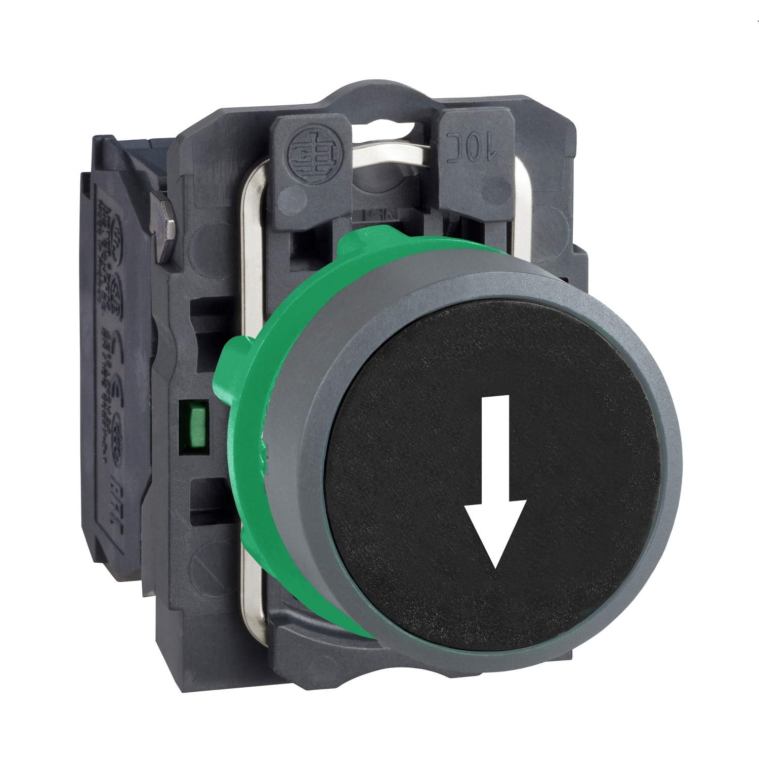 Schneider Electric Schneider Electric XB5AA3351C0 – Push button, Harmony XB5, black flush, grey bezel, 22mm, spring return, 1NO, white marked arrow
