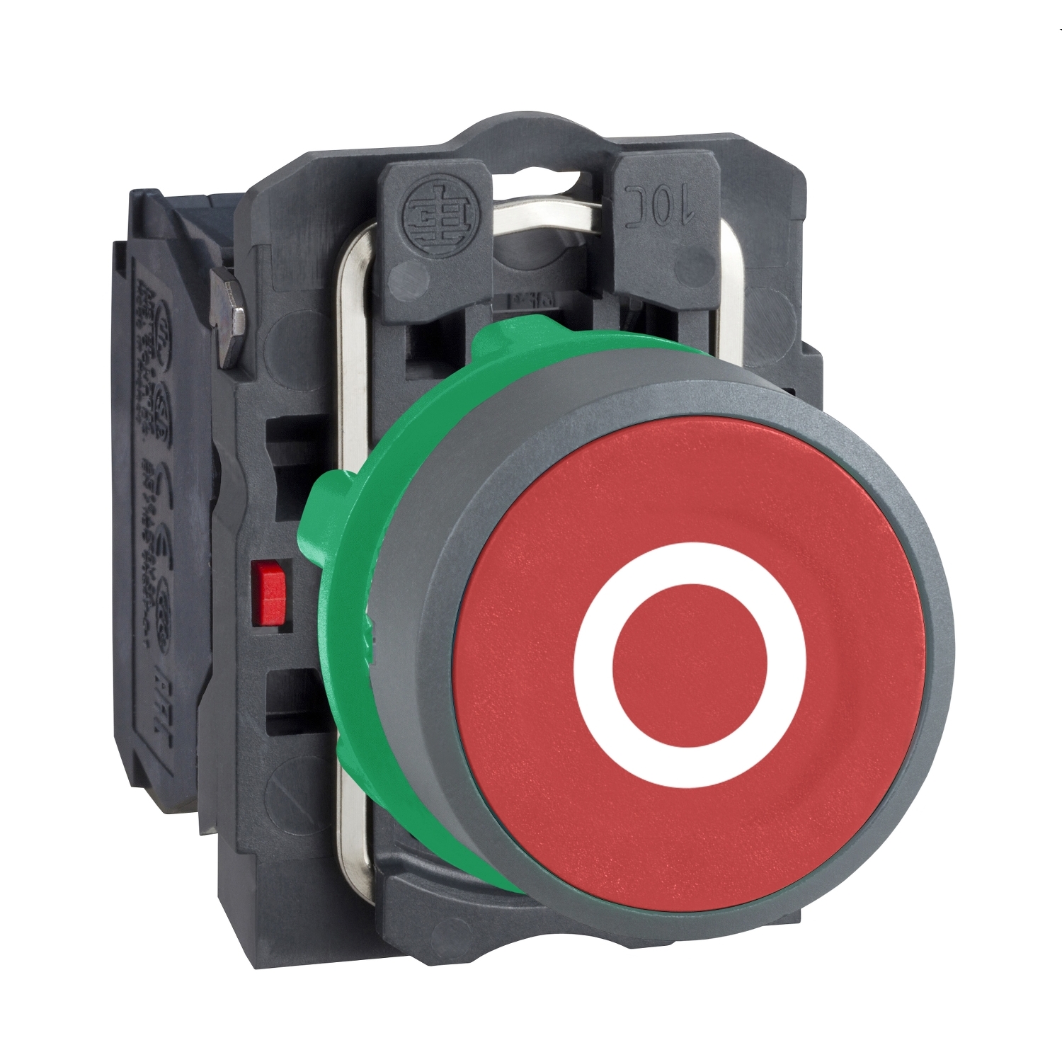 Schneider Electric Schneider Electric XB5AA4322C0 – Push button, Harmony XB5, red flush, grey bezel, 22mm, spring return, 1NC, white marked O