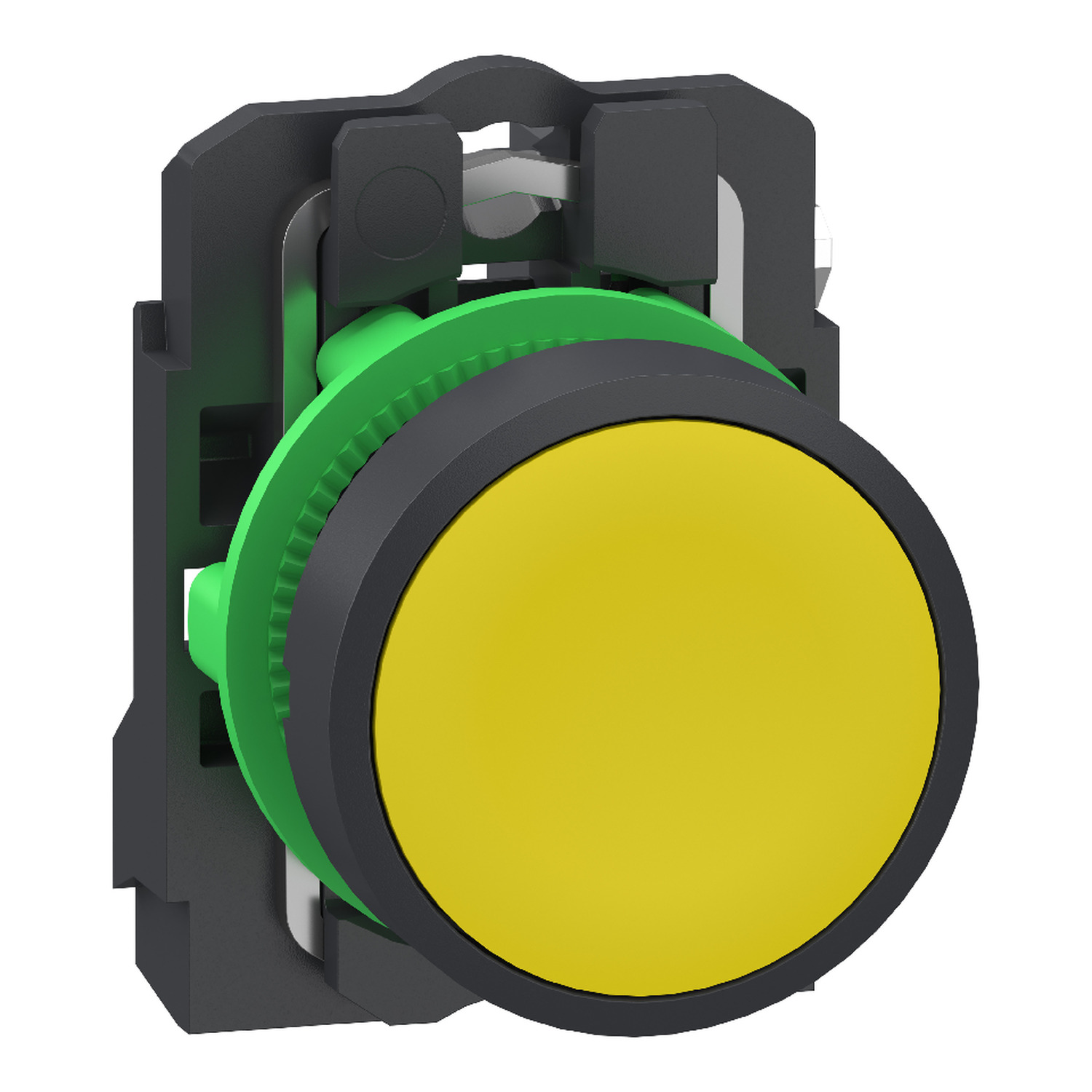 Schneider Electric Schneider Electric XB5AA515 – Push button, Harmony XB5, grey plastic, flush, yellow, 22mm, spring return, unmarked, 1 NO, compact push in terminals