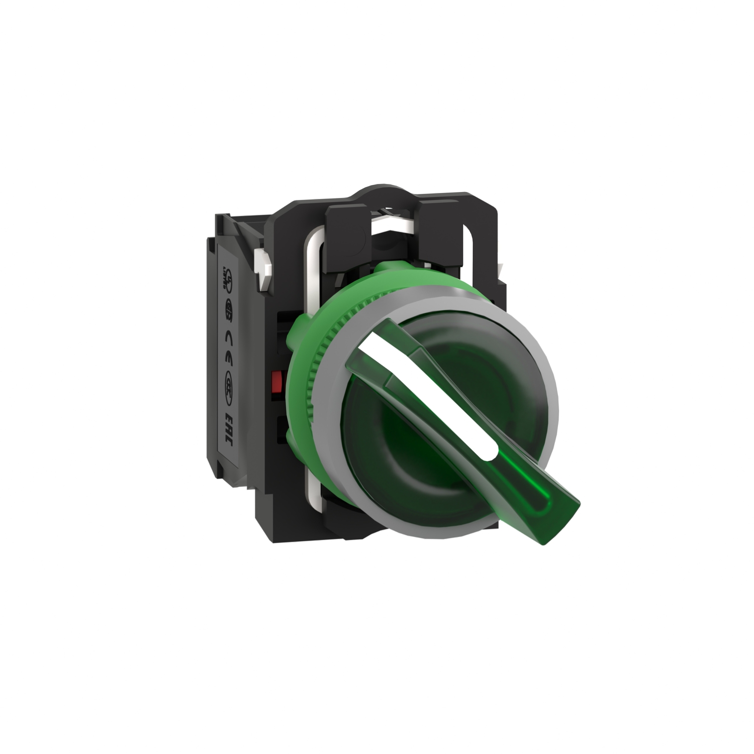 Schneider Electric Schneider Electric XB5AK123G5C0 – Illuminated selector switch, Harmony XB5, grey bezel, green handle, 22mm, universal LED, 2 positions, 1NO + 1NC, 120V AC