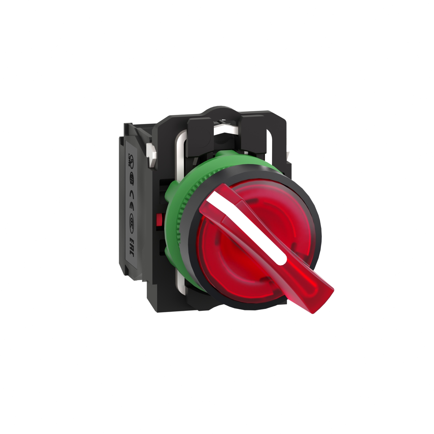 Schneider Electric Schneider Electric XB5AK124B5 – Illuminated selector switch, plastic, red, Ø22, 2 positions, stay put, 24 V AC/DC, 1 NO + 1 NC