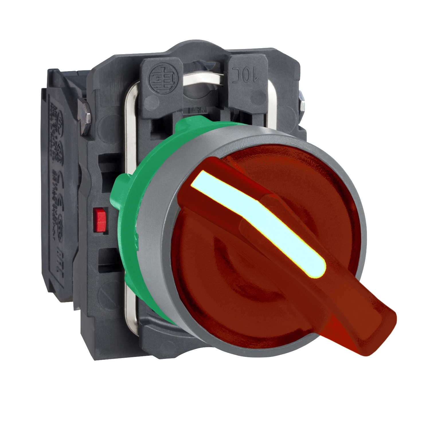 Schneider Electric Schneider Electric XB5AK124M5C0 – Illuminated selector switch, Harmony XB5, grey bezel, red handle, 22mm, universal LED, 2 positions, 1NO + 1NC, 230V AC