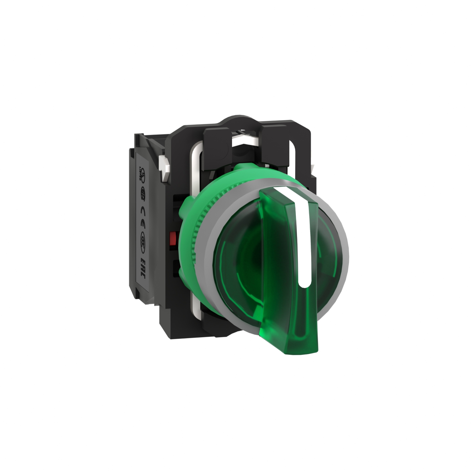 Schneider Electric Schneider Electric XB5AK133B5C0 – Illuminated selector switch, Harmony XB5, universal LED, grey bezel, green handle, 22mm, 3 positions, stay put, 1NO + 1NC, 24V AC DC