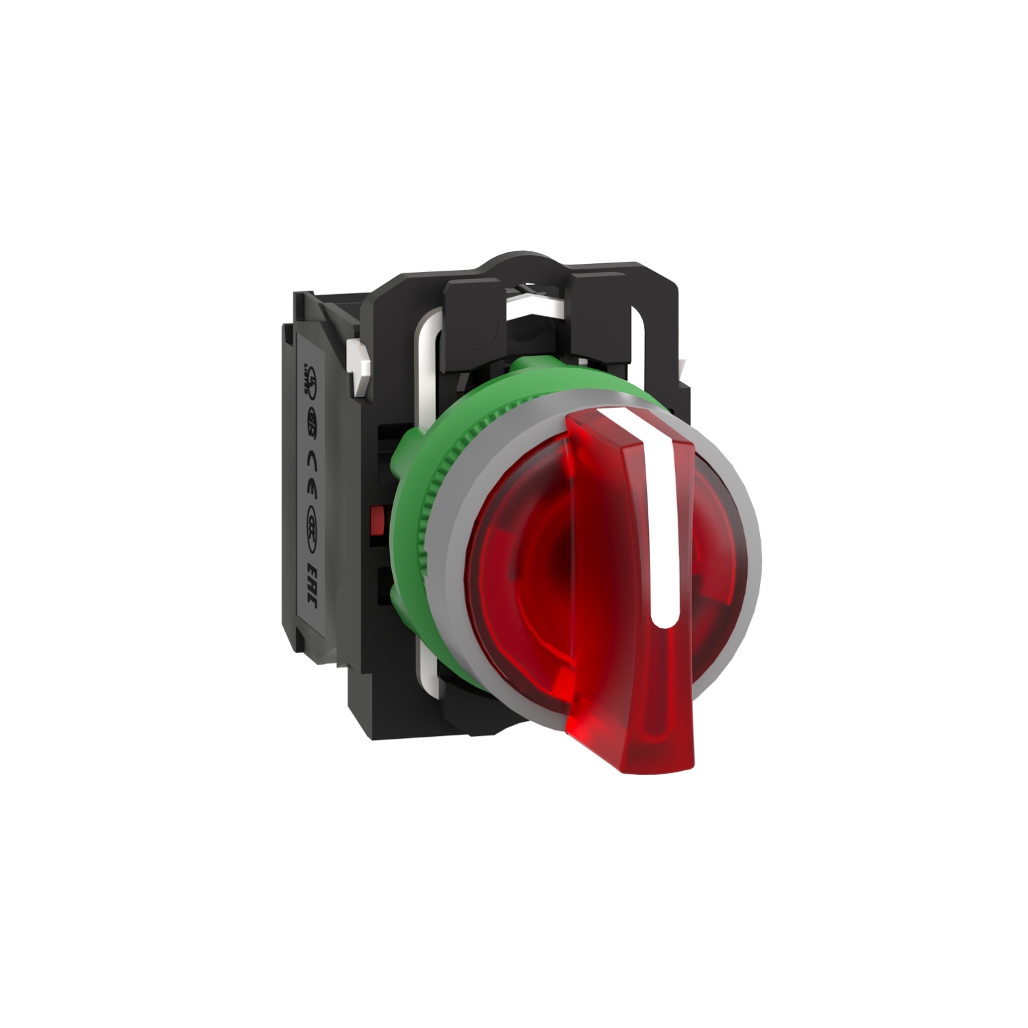 Schneider Electric Schneider Electric XB5AK134G5C0 – Illuminated selector switch, Harmony XB5, grey bezel, red handle, 22mm, universal LED, 3 positions, 1NO + 1NC, 120V AC