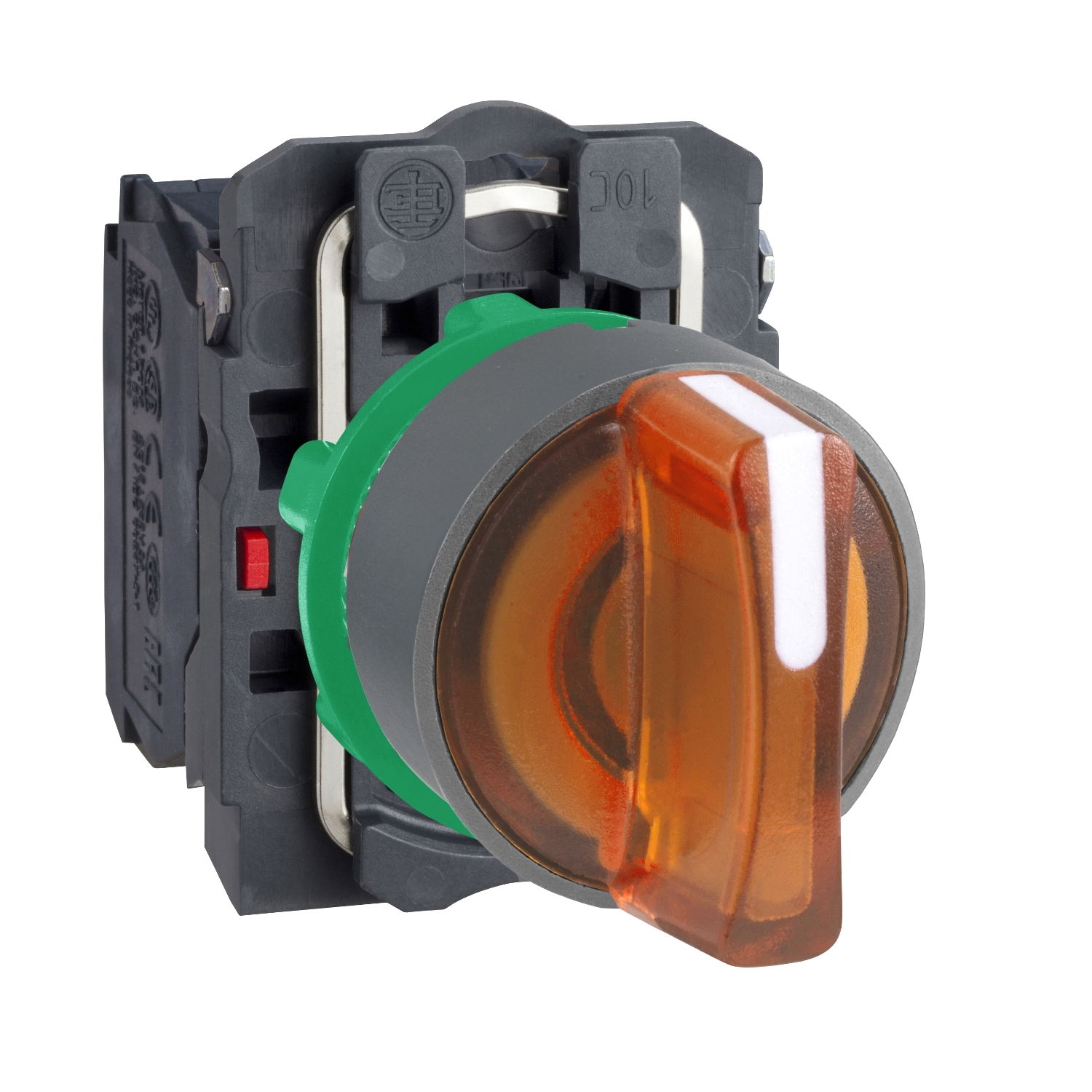 Schneider Electric Schneider Electric XB5AK135M5C0 – Illuminated selector switch, Harmony XB5, grey bezel, yellow handle, 22mm, universal LED, 3 positions, 1NO + 1NC, 230V AC