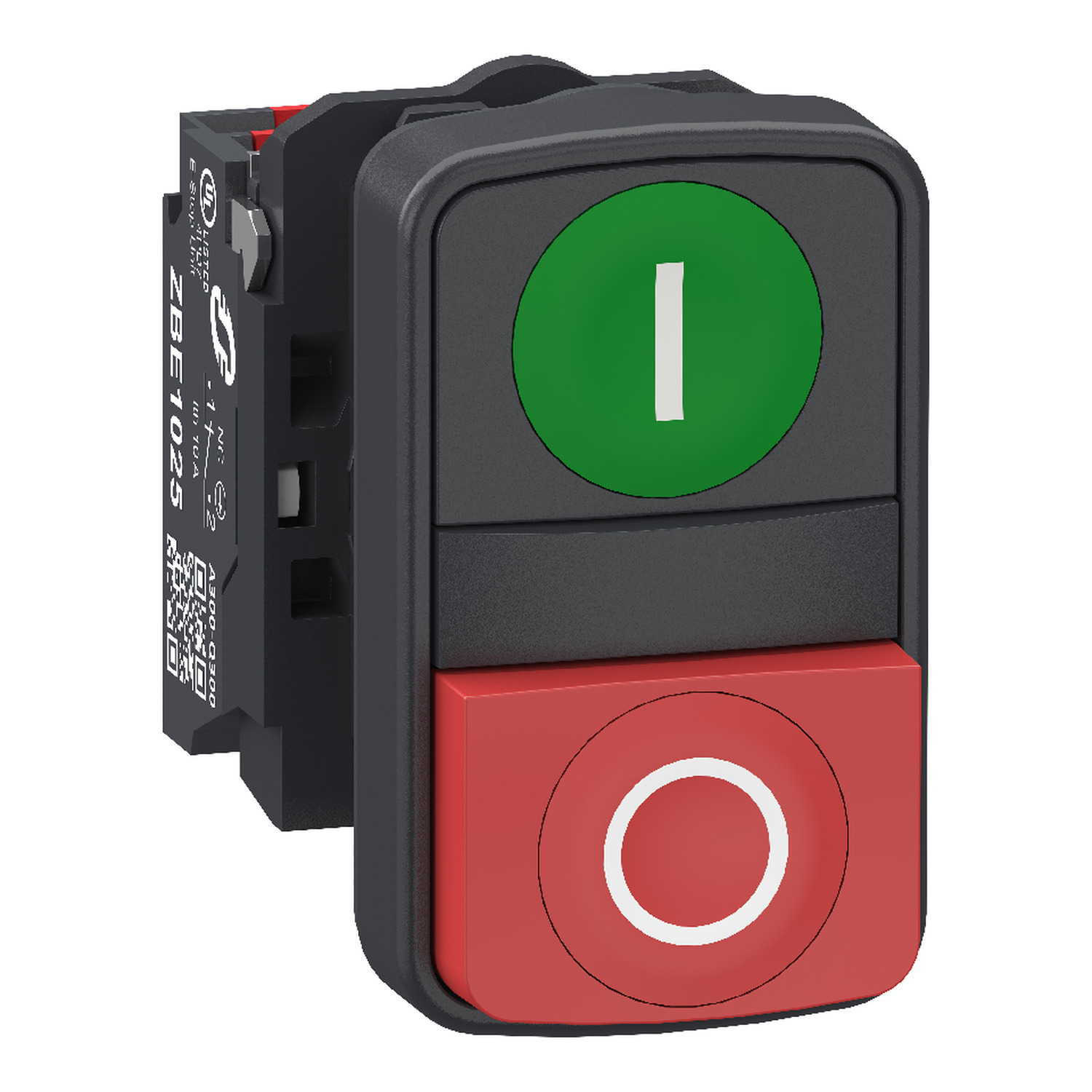 Schneider Electric Schneider Electric XB5AL734155 – Double headed push button, Harmony XB5, plastic, 22mm, 1 green marked I + 1 red projecting marked O, 1NO+1NC, push in
