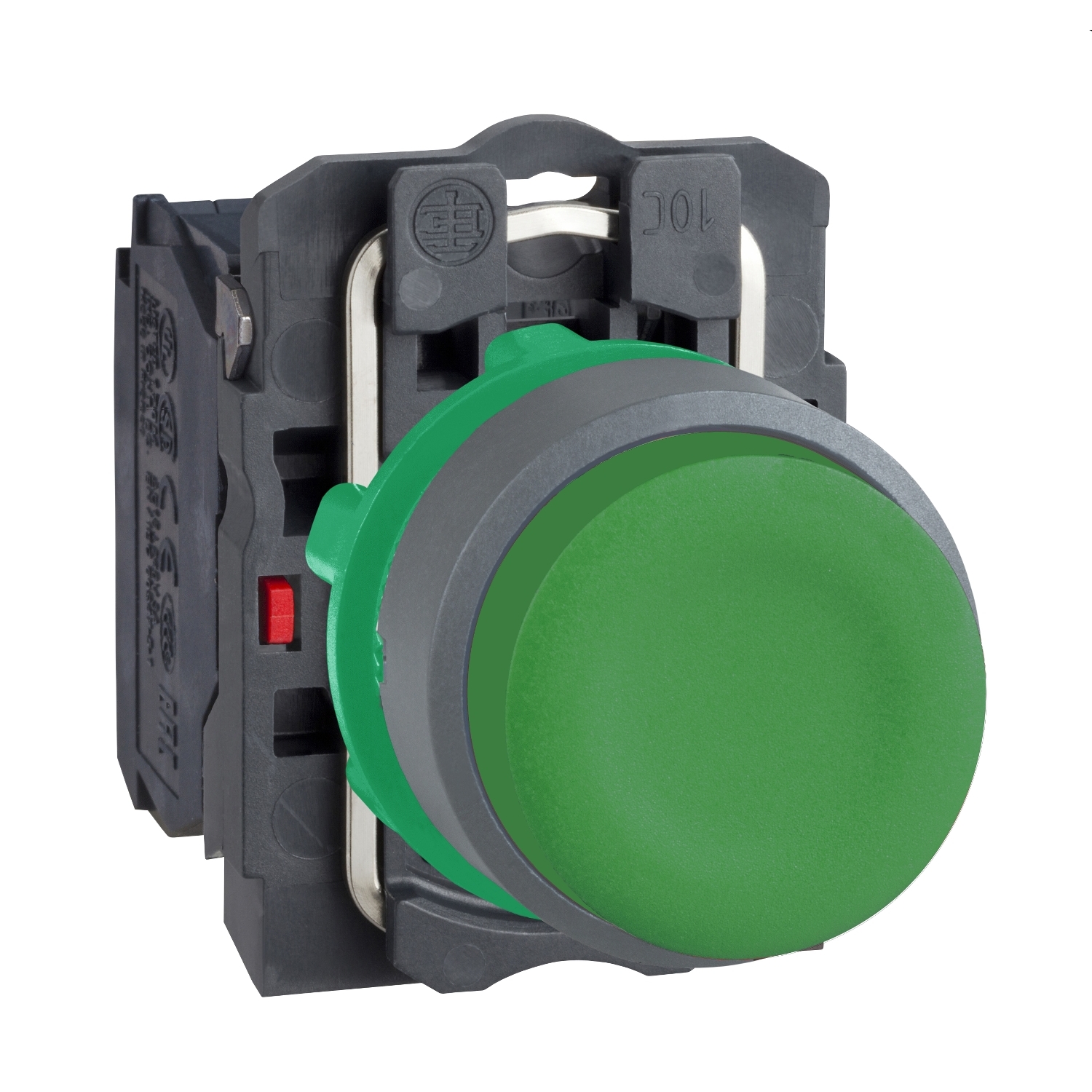 Schneider Electric Schneider Electric XB5AP31C0 – Push button, Harmony XB5, green projecting pushbutton with clear boot 1 NO screw clamp cp grey