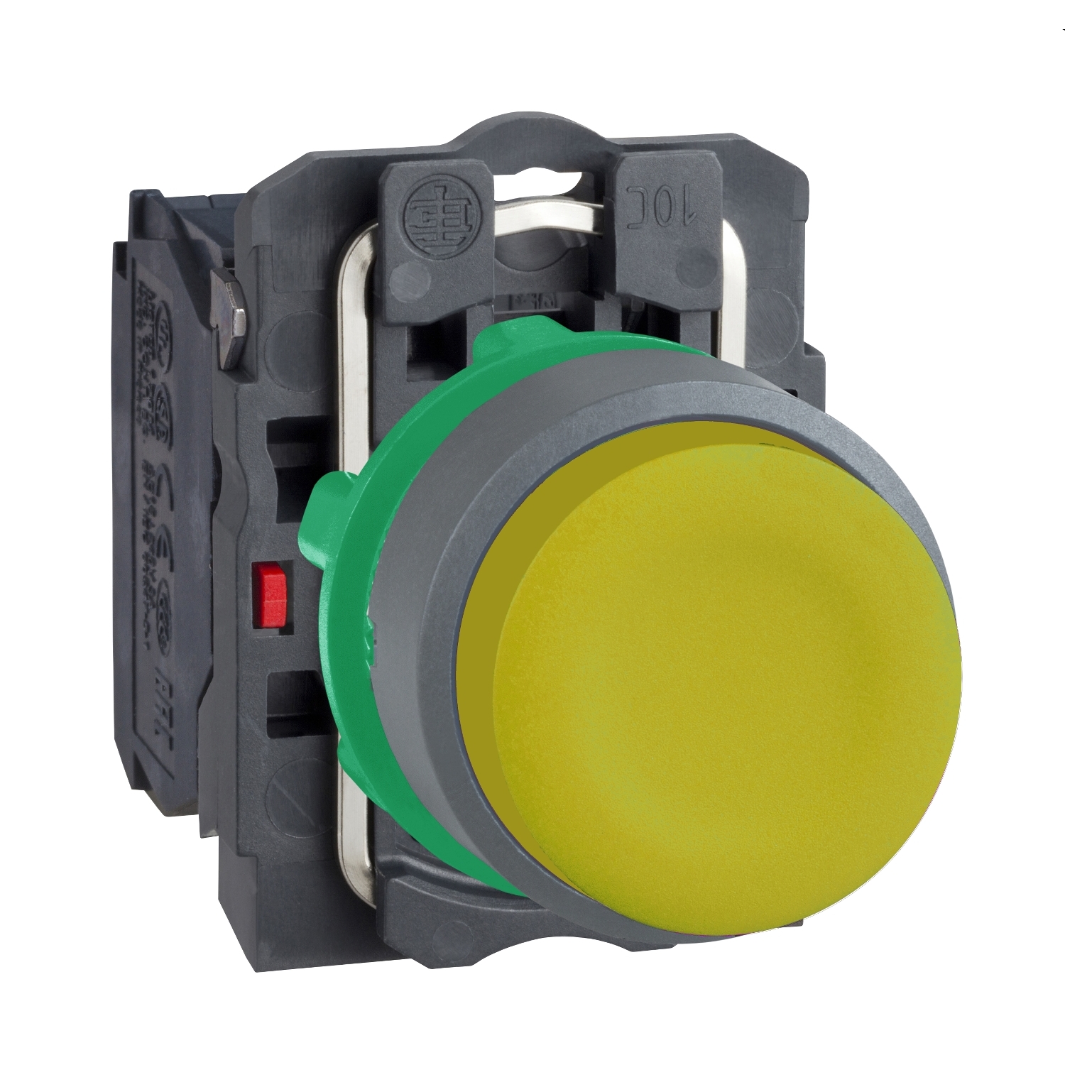 Schneider Electric Schneider Electric XB5AP51C0 – Push button, Harmony XB5, yellow projecting, grey bezel, 22mm, clear boot, spring return, 1NO, unmarked