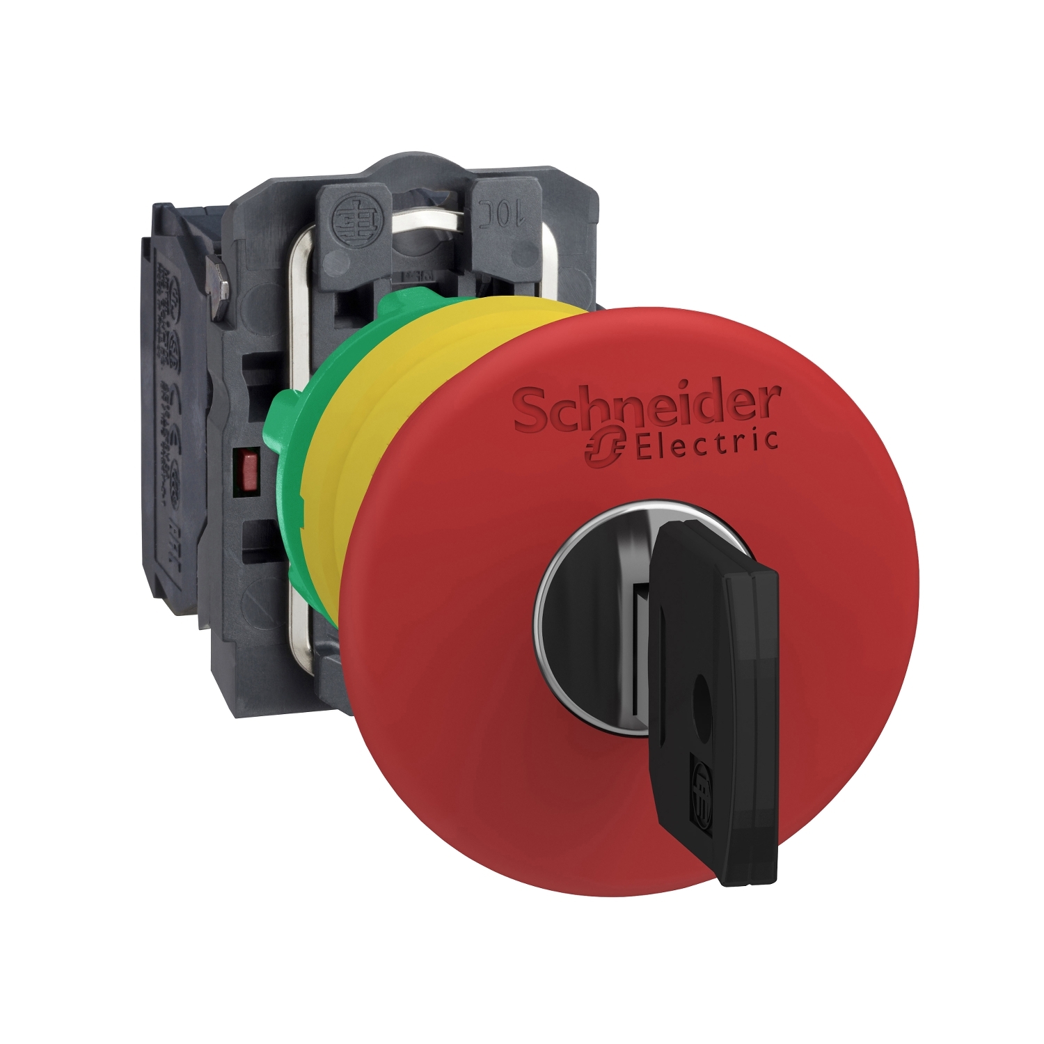 Schneider Electric Schneider Electric XB5AS9445 – Emergency stop switching off, plastic, red mushroom Ø40, Ø22 trigger latching key release, 1 NO + 1 NC