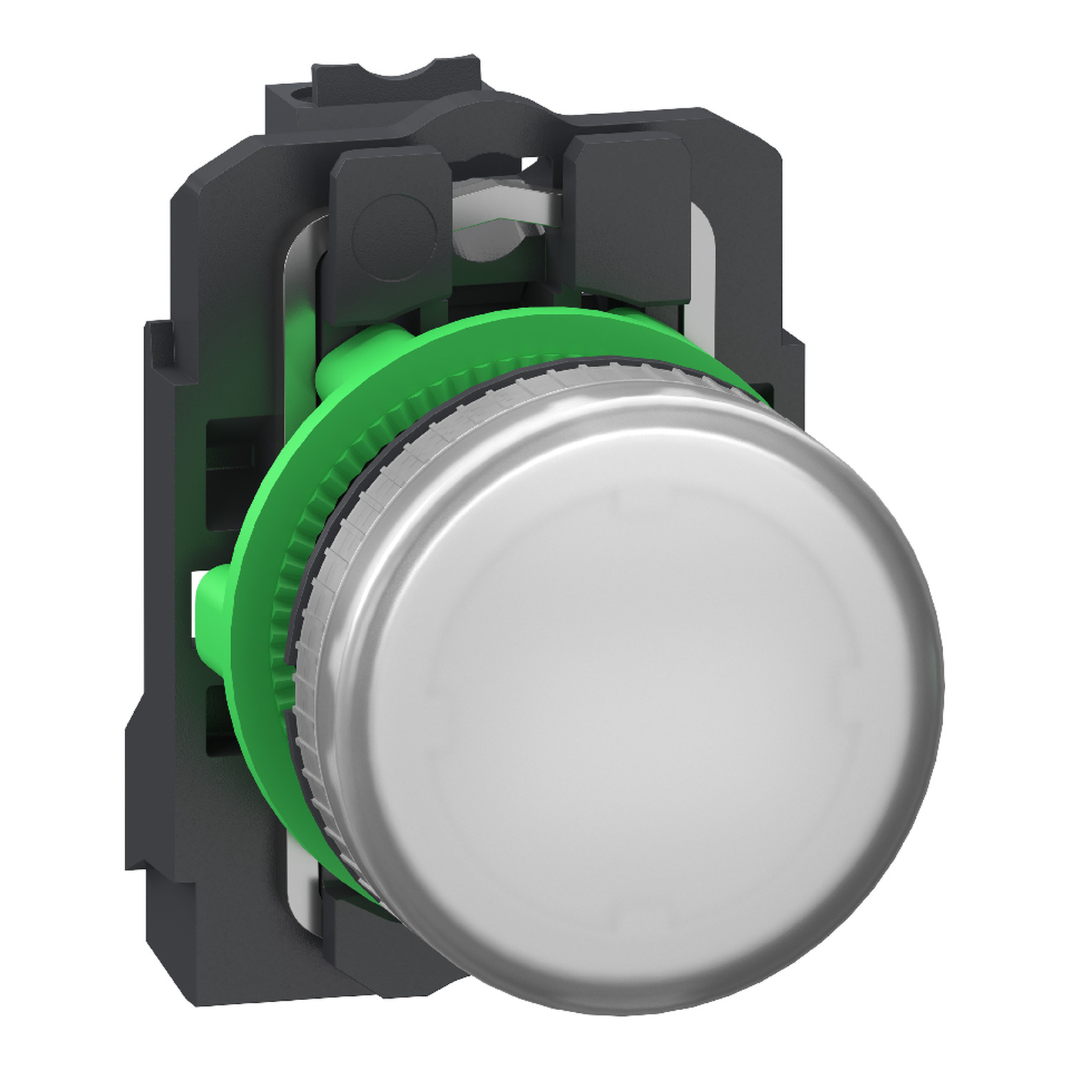 Schneider Electric Schneider Electric XB5AVB15 – Pilot light, Harmony XB5, grey plastic, white, 22mm, universal LED, plain lens, 24V AC DC, compact push in terminals