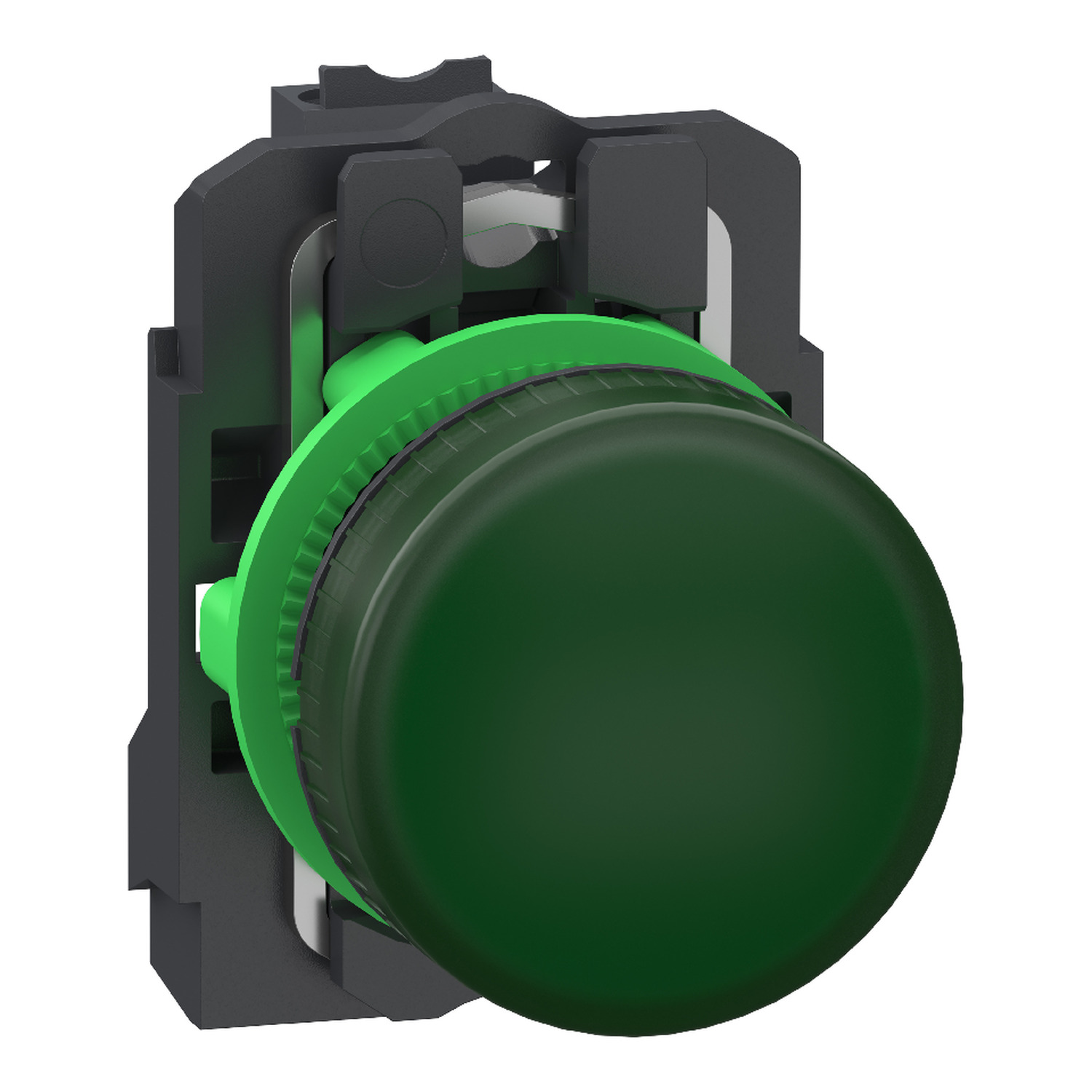 Schneider Electric Schneider Electric XB5AVB35 – Pilot light, Harmony XB5, grey plastic, green, 22mm, universal LED, plain lens, 24V AC DC, compact push in terminals