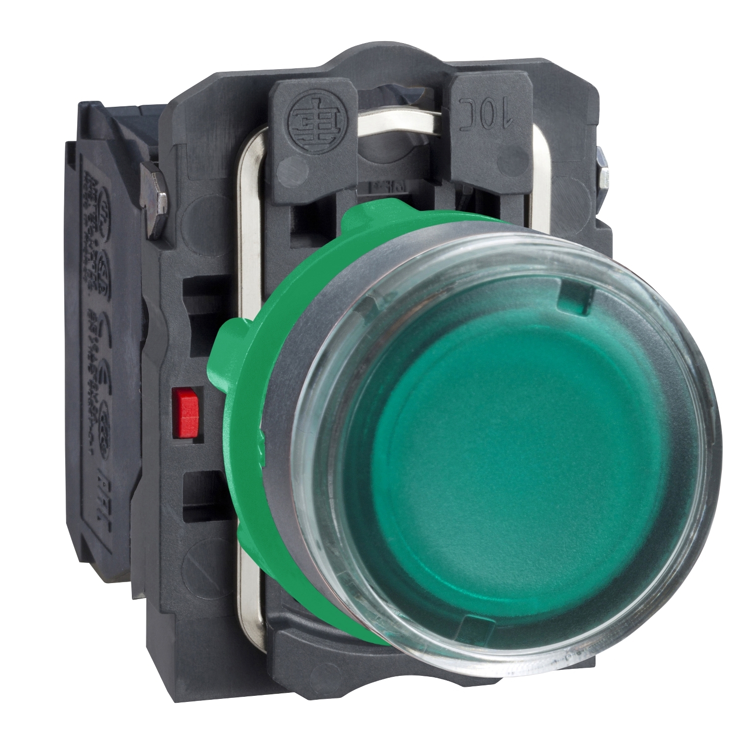 Schneider Electric Schneider Electric XB5AW3345 – Illuminated push button, Harmony XB5, plastic, flush, green, 22mm, plain lens for BA9s bulb, spring return, 220 to 240V AC, 1 NO + 1 NC