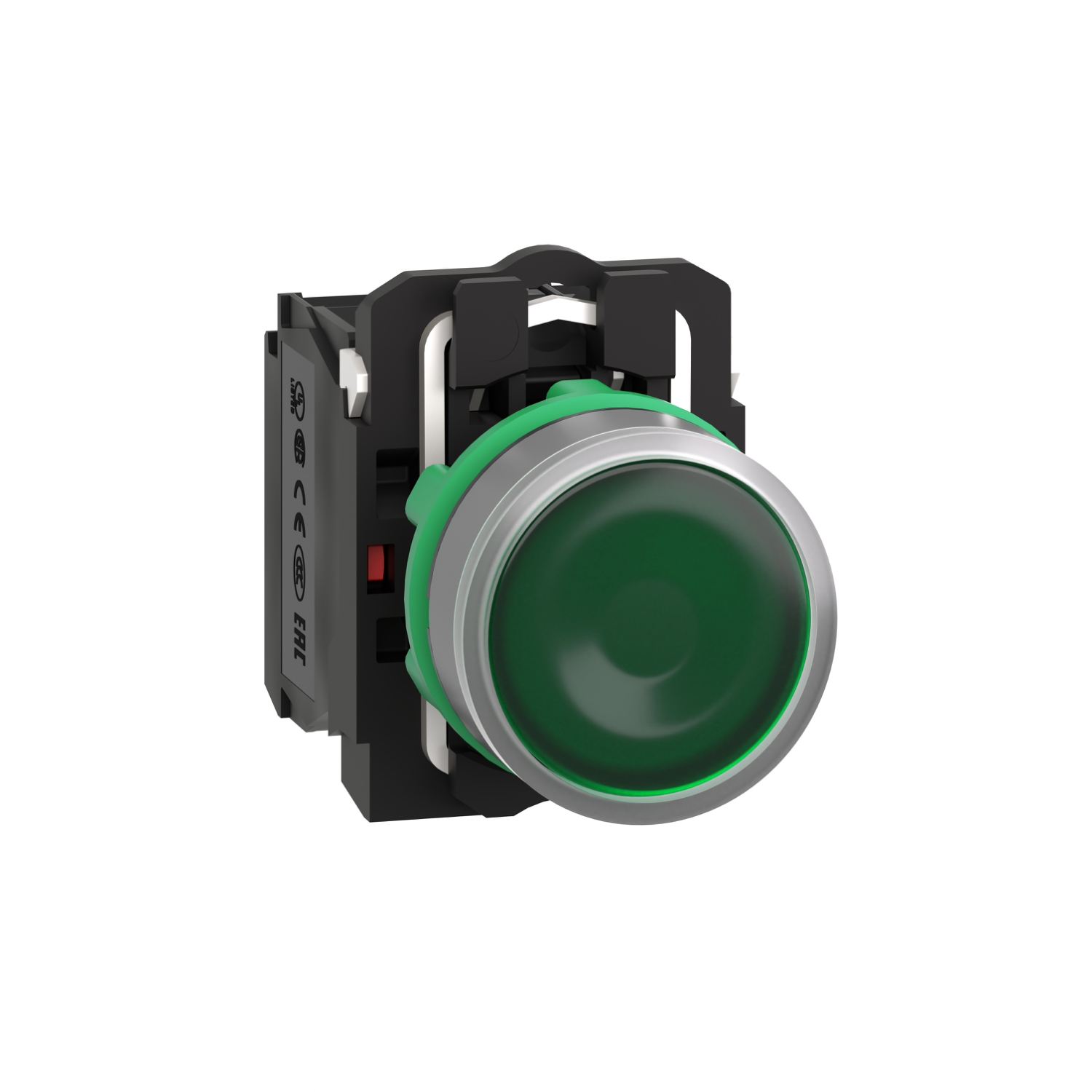 Schneider Electric Schneider Electric XB5AW33B5C0 – Illuminated push button, Harmony XB5, grey bezel, green flush, 22mm, universal LED, spring return, 1NO + 1NC, 24V AC