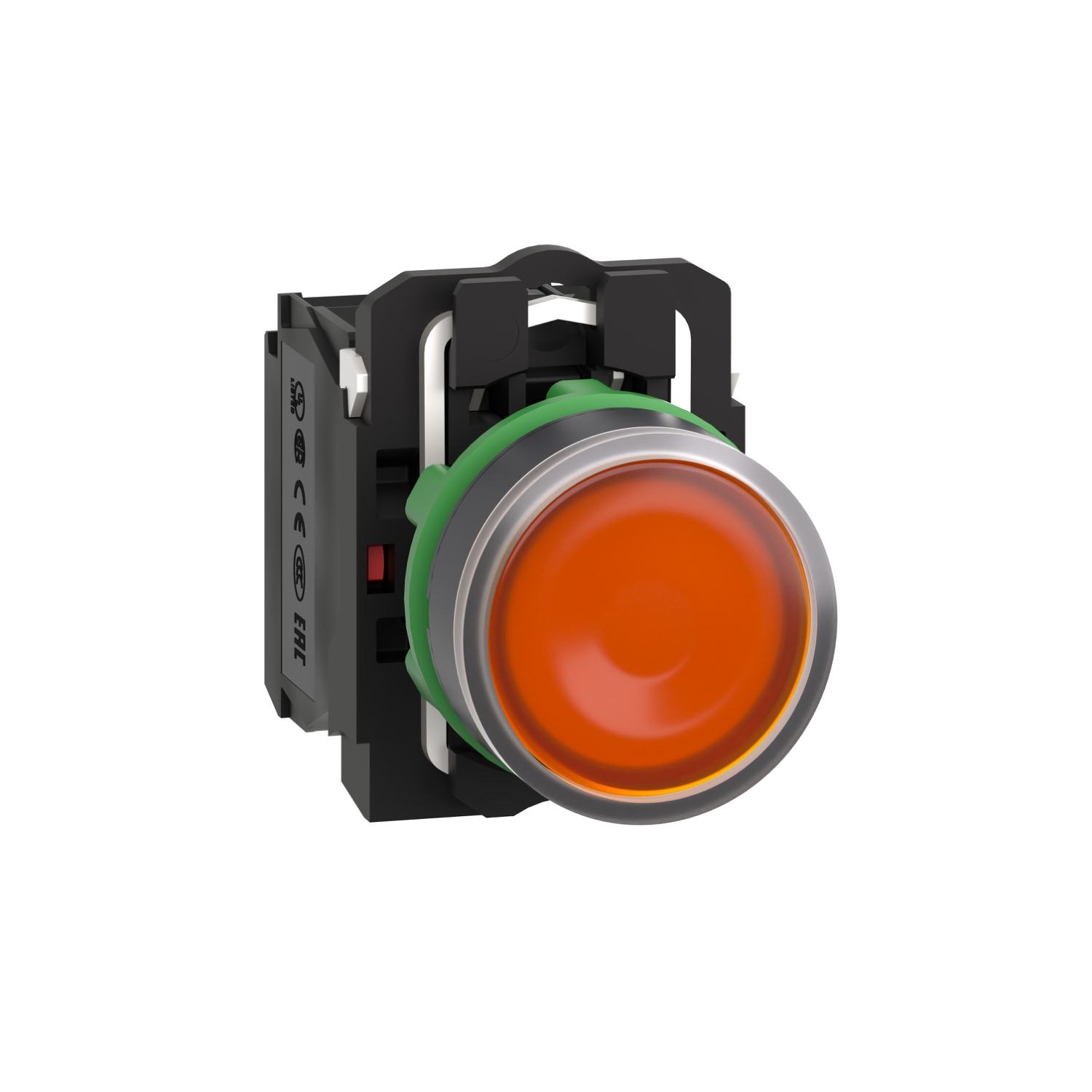 Schneider Electric Schneider Electric XB5AW35G5 – Illuminated push button, plastic, flush, orange, Ø22, spring return, 110...120 V AC, 1 NO + 1 NC