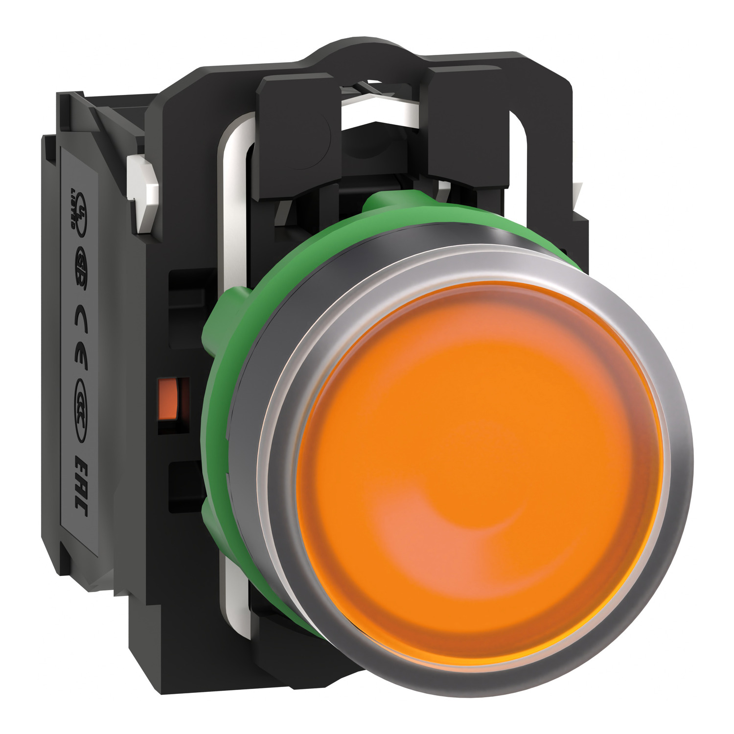 Schneider Electric Schneider Electric XB5AW35M5 – Illuminated push button, plastic, flush, orange, Ø22, spring return, 230...240 V AC, 1 NO + 1 NC