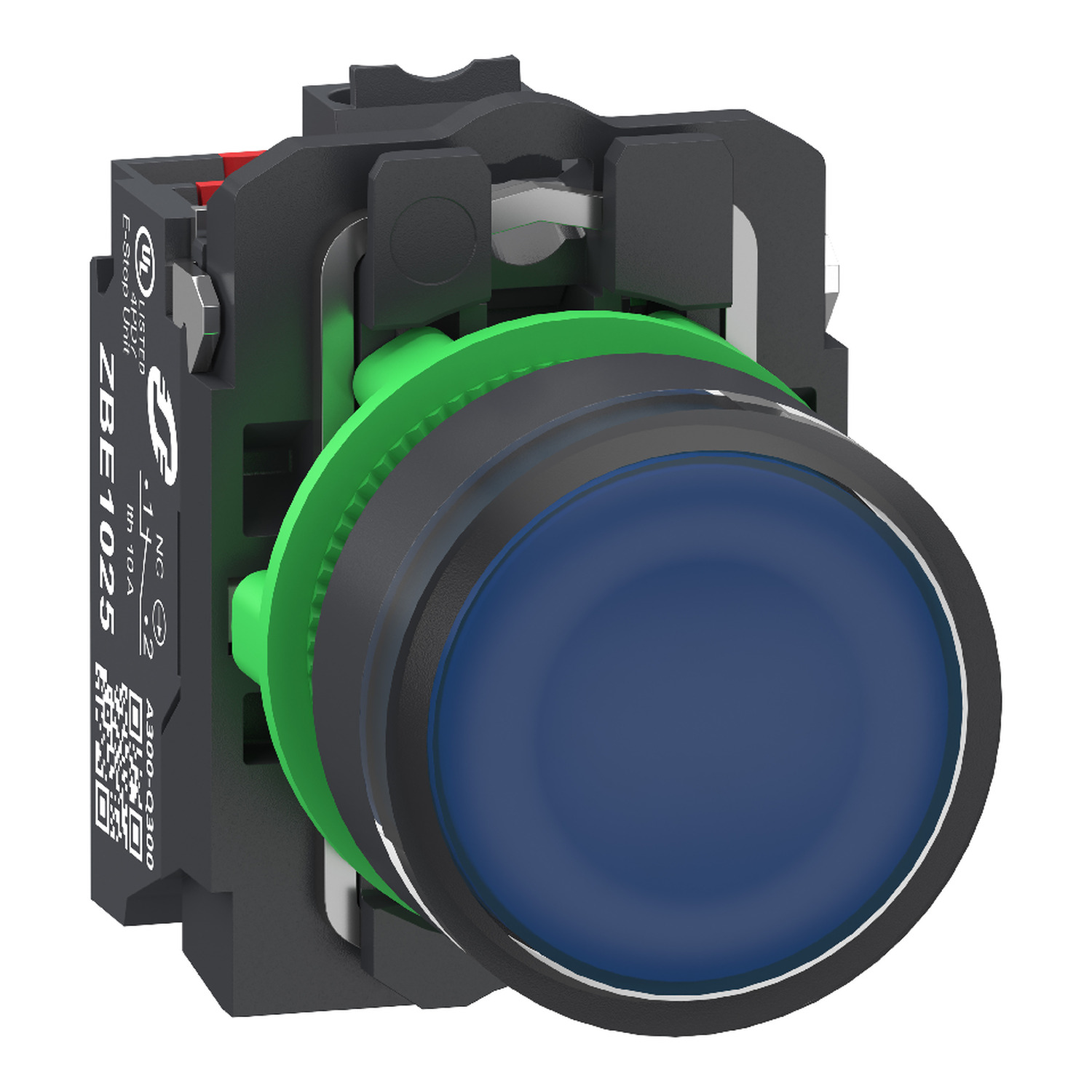 Schneider Electric Schneider Electric XB5AW36B55 – Illuminated push button, Harmony XB5, plastic, blue flush, 22mm, universal LED, plain lens, 1NO+1NC, 24V AC DC, push in