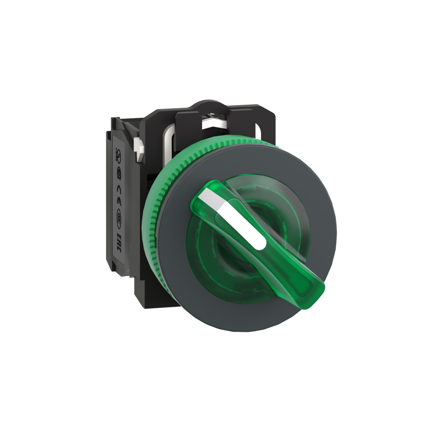 Schneider Electric Schneider Electric XB5FK123B5 – Illuminated selector switch, Harmony XB5, grey plastic, green handle, 30mm, universal LED, 2 positions, 1NO + 1NC, 24V AC DC