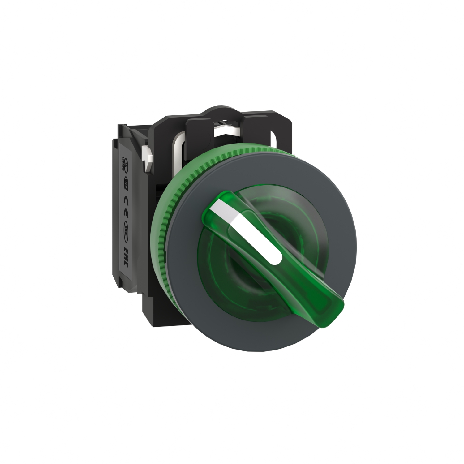 Schneider Electric Schneider Electric XB5FK123M5 – Illuminated selector switch, Harmony XB5, grey plastic, green handle, 30mm, universal LED, 2 positions, 1NO + 1NC, 230...240V AC