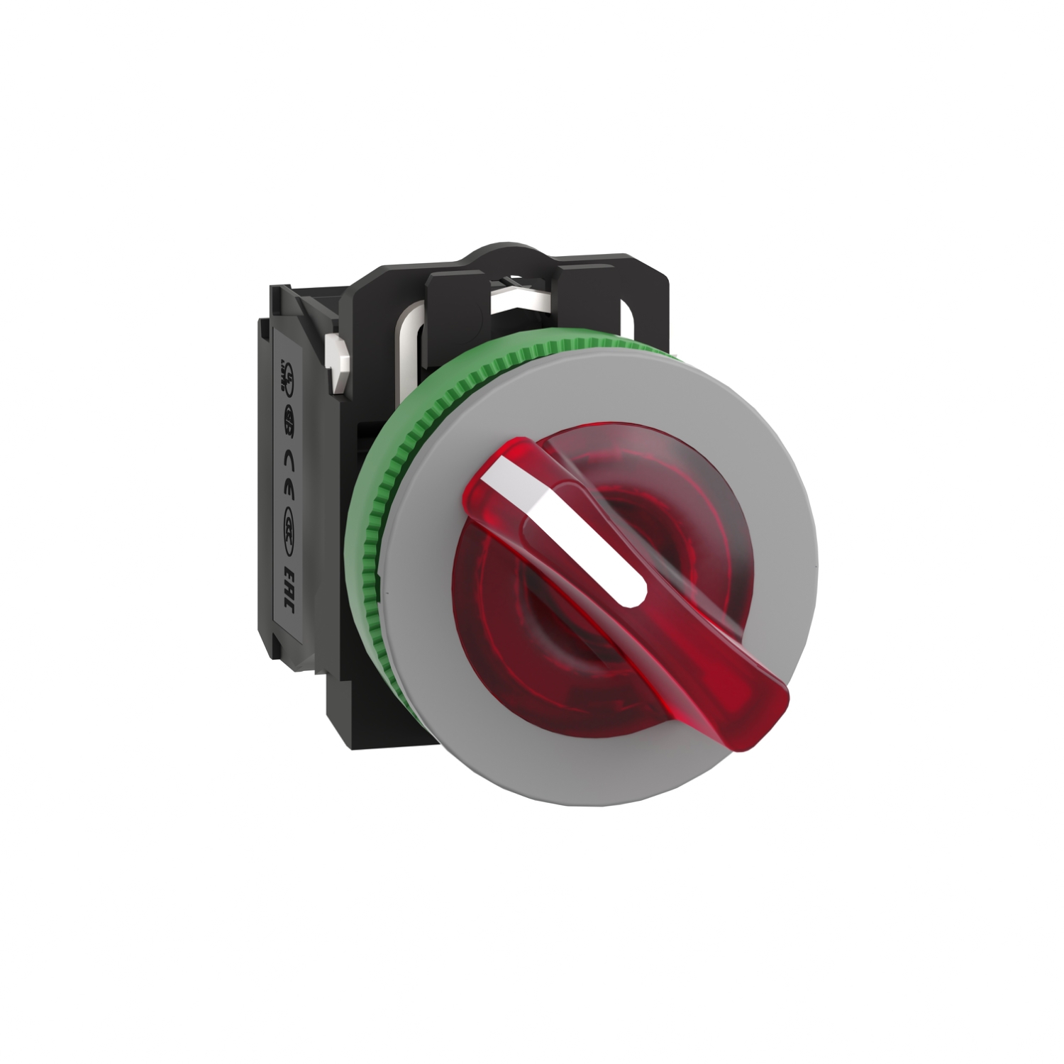 Schneider Electric Schneider Electric XB5FK124G5C0 – Illuminated selector switch, Harmony XB5, grey bezel, red, universal LED, 2 positions, stay put, 1NO + 1NC, 120V AC