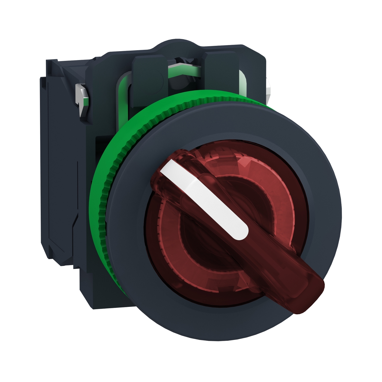 Schneider Electric Schneider Electric XB5FK124M5 – Illuminated selector switch, Harmony XB5, grey plastic, red handle, 30mm, universal LED, 2 positions, 1NO + 1NC, 230...240V AC
