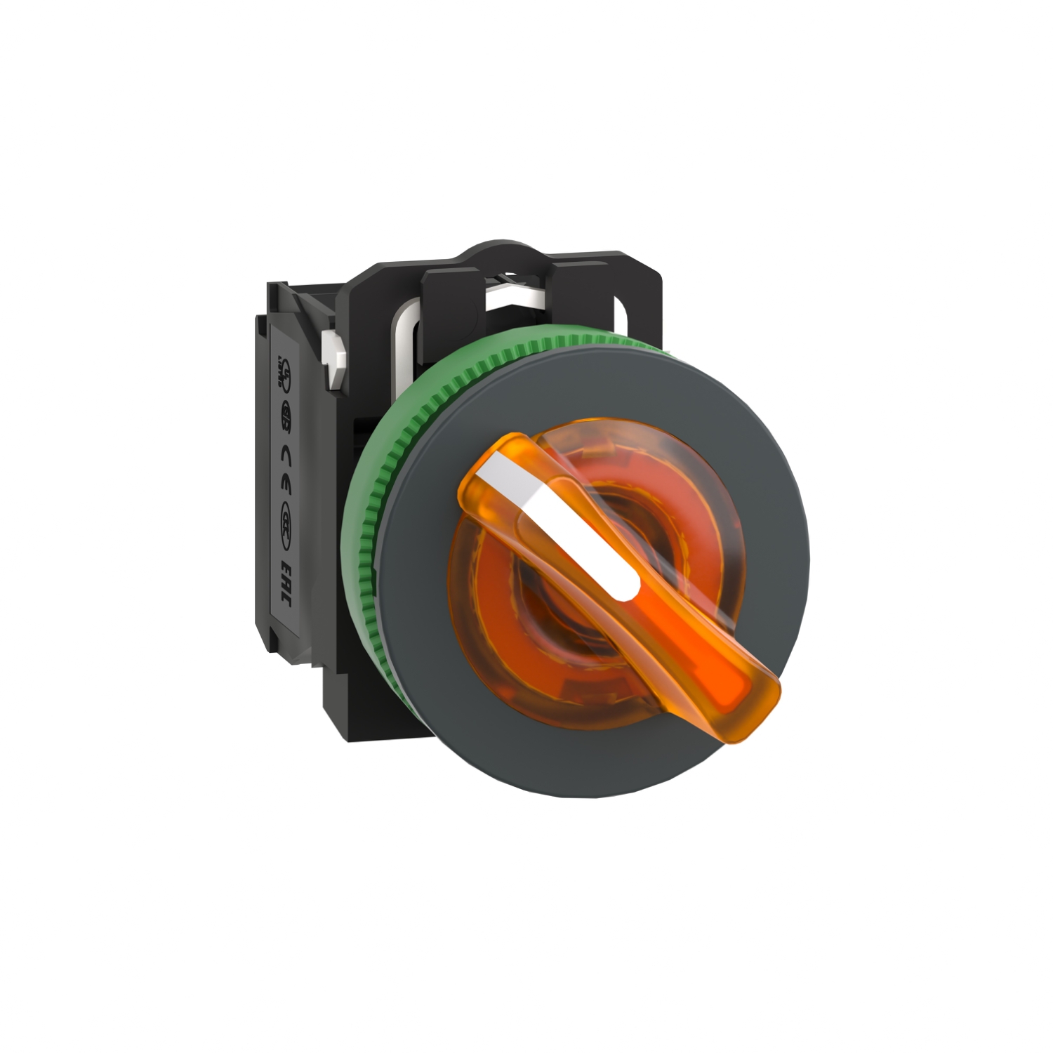 Schneider Electric Schneider Electric XB5FK125M5 – Illuminated selector switch, Harmony XB5, grey plastic, orange handle, 30mm, universal LED, 2 positions, 1NO + 1NC, 230...240V AC