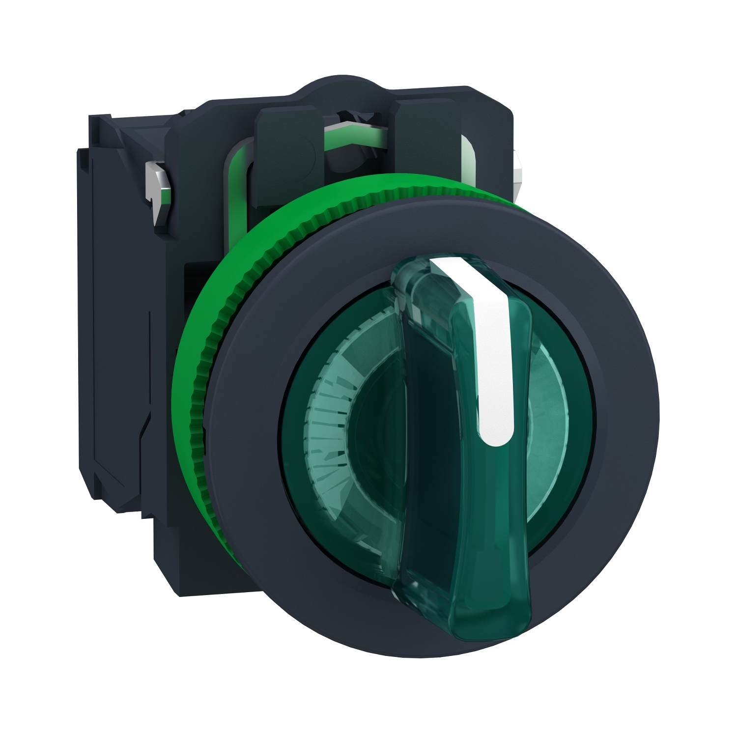 Schneider Electric Schneider Electric XB5FK133M5 – Illuminated selector switch, Harmony XB5, grey plastic, green handle, 30mm, universal LED, 3 positions, 1NO + 1NC, 230...240V AC