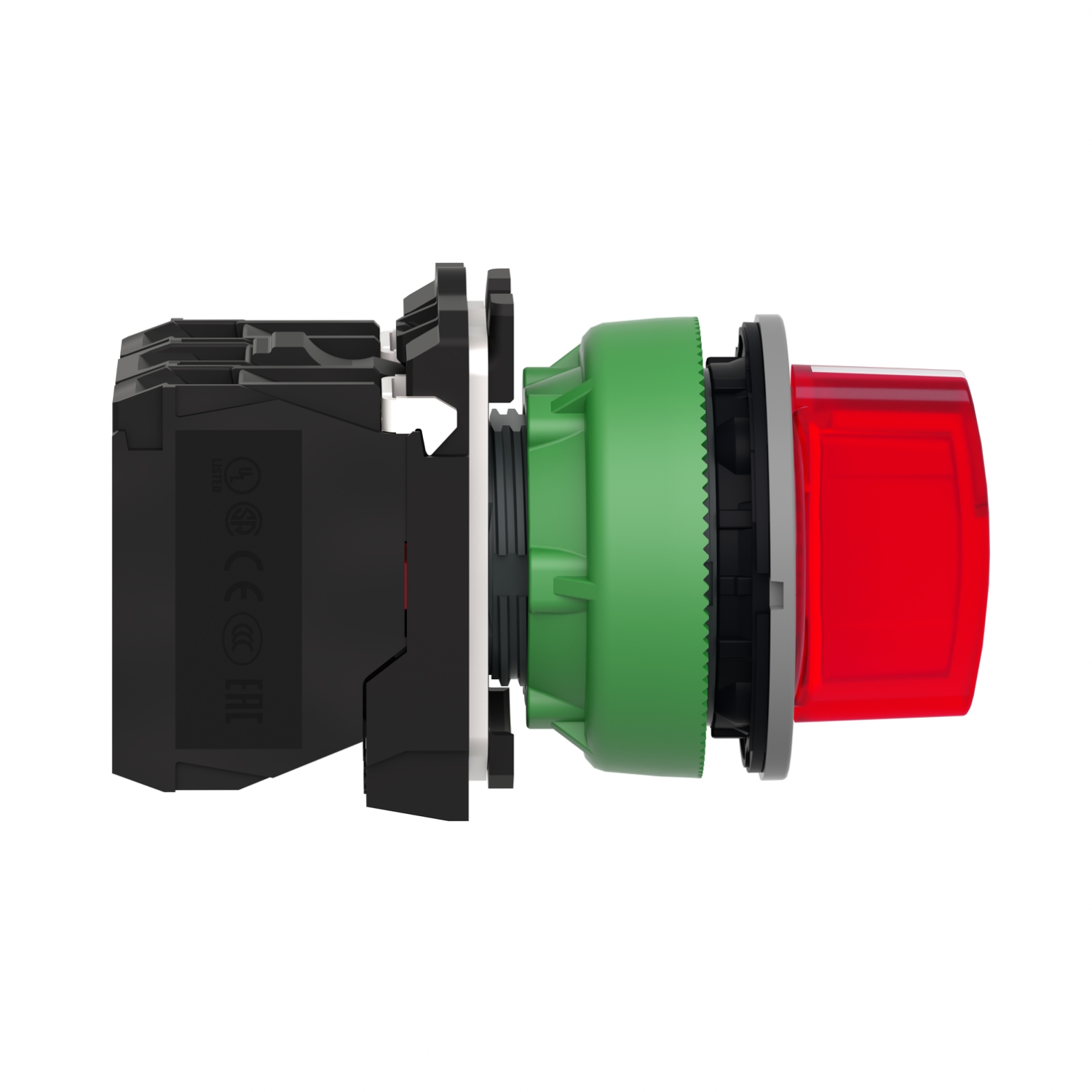 Schneider Electric Schneider Electric XB5FK134G5C0 – Illuminated selector switch, Harmony XB5, grey bezel, red, universal LED, 3 positions, stay put, 1NO + 1NC, 120V AC