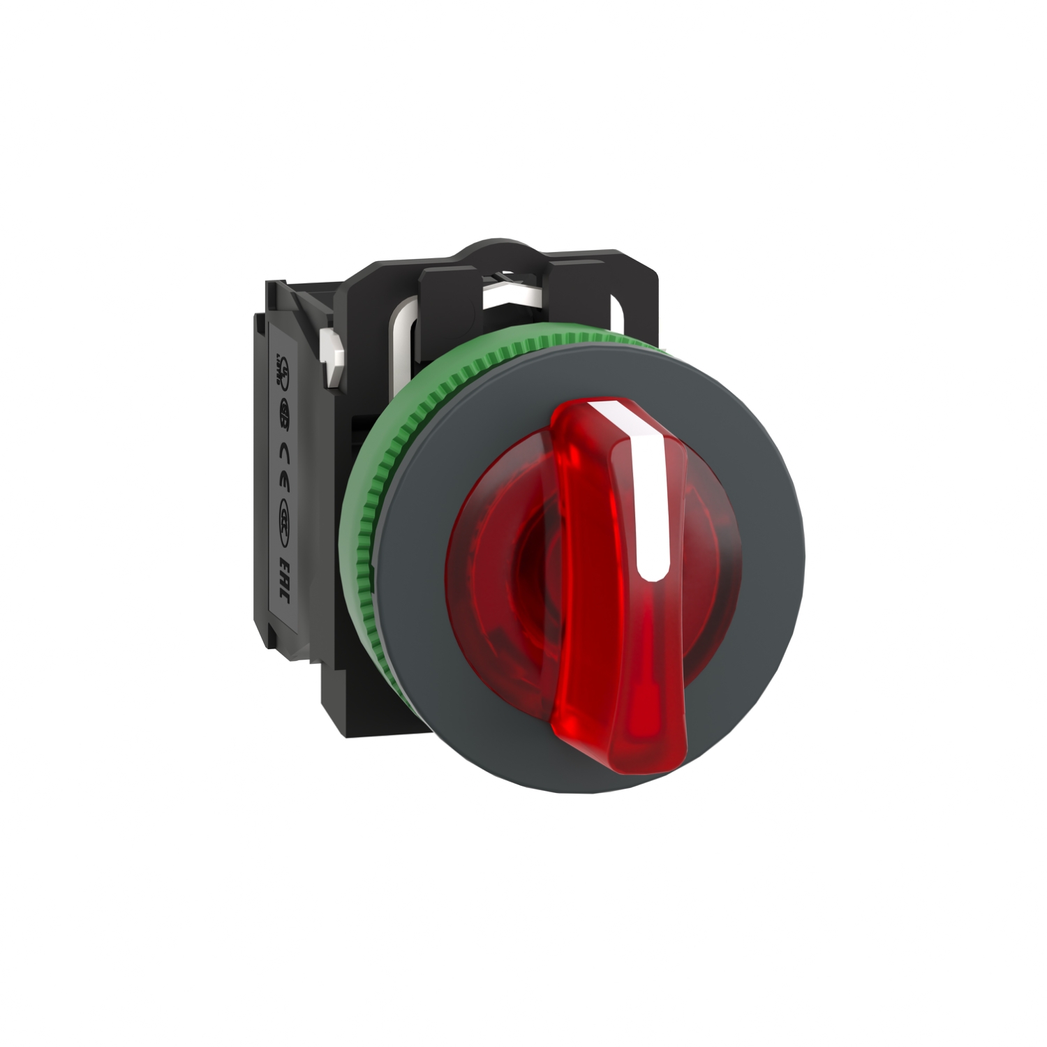 Schneider Electric Schneider Electric XB5FK134M5 – Illuminated selector switch, Harmony XB5, grey plastic, red handle, 30mm, universal LED, 3 positions, 1NO + 1NC, 230...240V AC