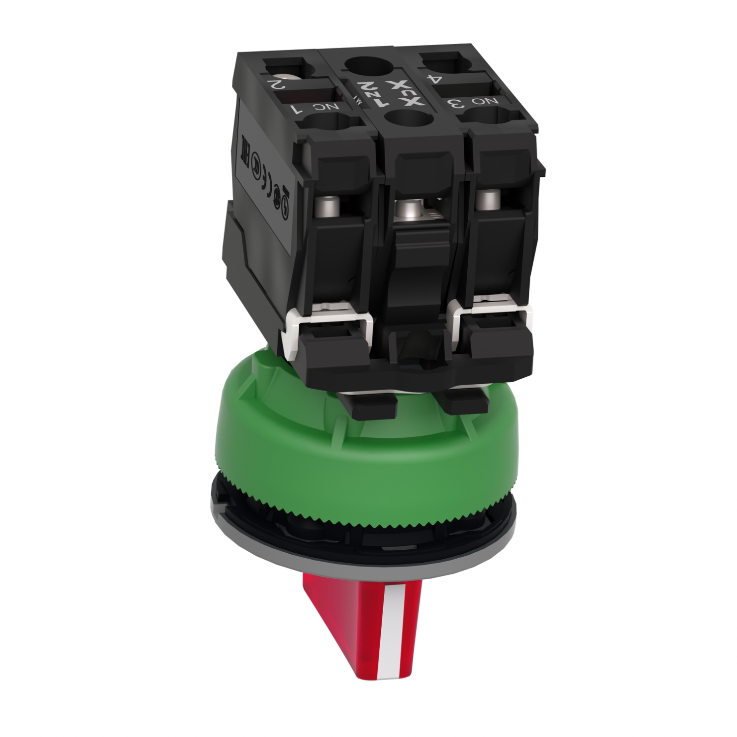 Schneider Electric Schneider Electric XB5FK134M5C0 – Illuminated selector switch, Harmony XB5, grey bezel, red, universal LED, 3 positions, stay put, 1NO + 1NC, 230V AC