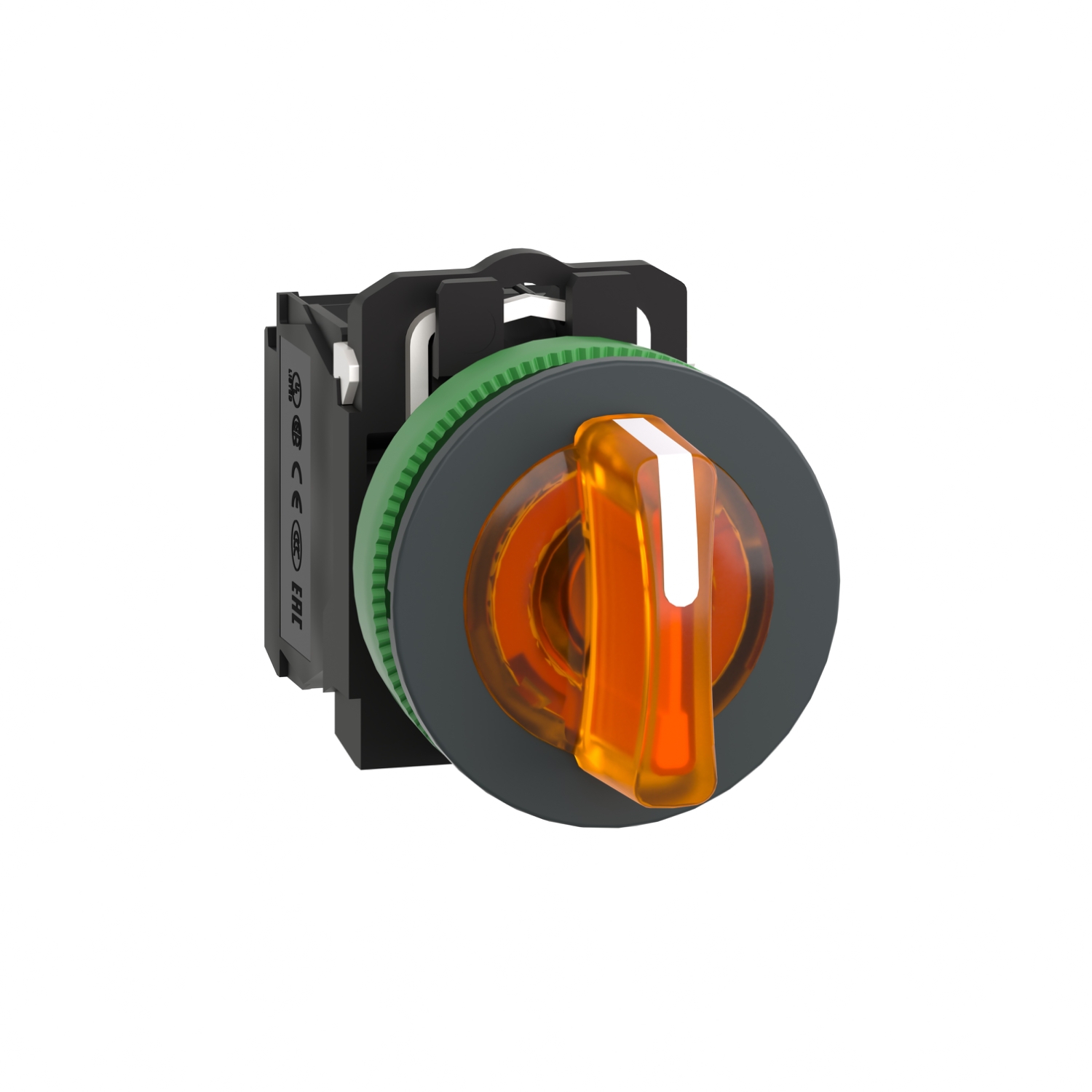 Schneider Electric Schneider Electric XB5FK135G5 – Illuminated selector switch, Harmony XB5, grey plastic, orange handle, 30mm, universal LED, 3 positions, 1NO + 1NC, 110...120V AC