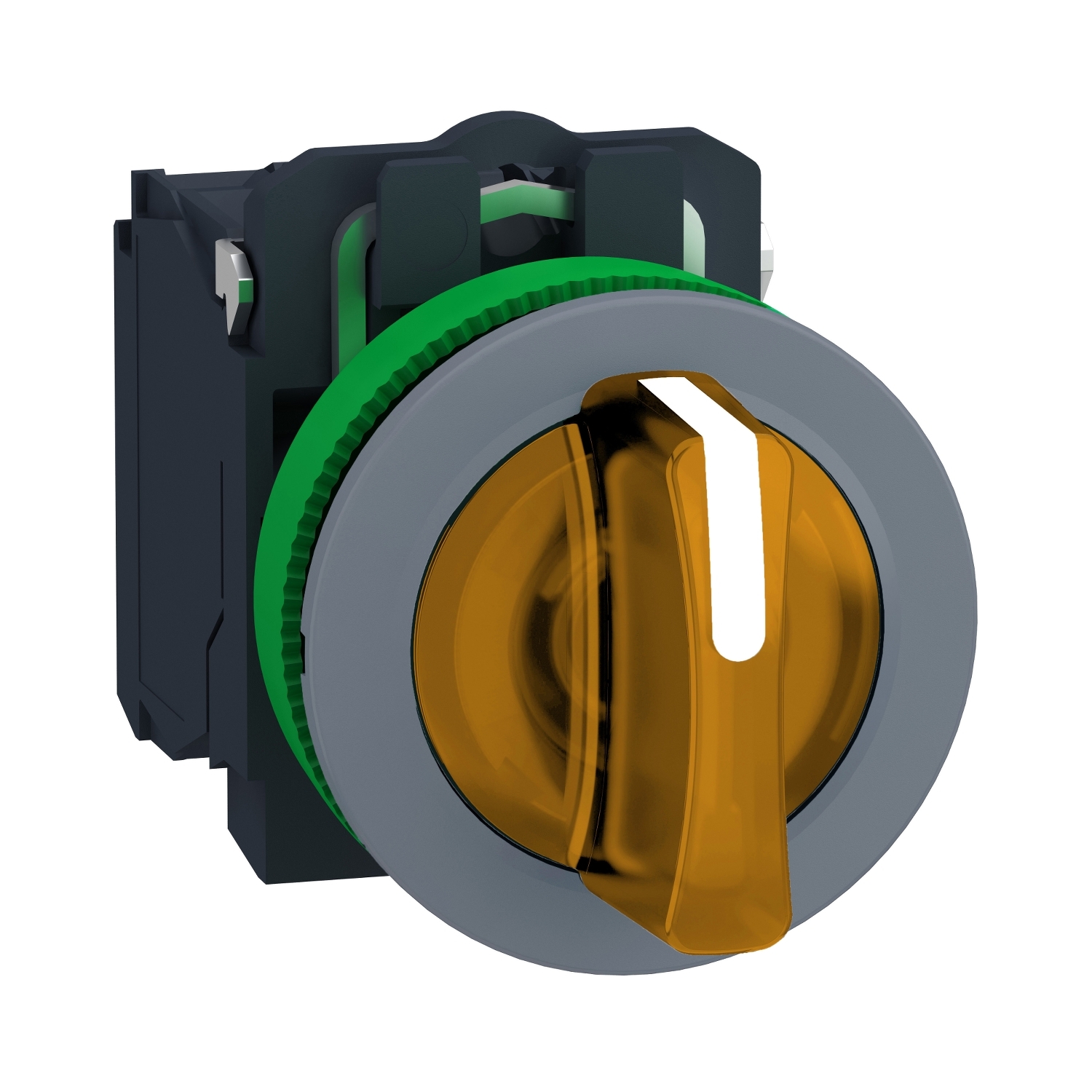 Schneider Electric Schneider Electric XB5FK135G5C0 – Illuminated selector switch, Harmony XB5, grey bezel, orange, universal LED, 3 positions, stay put, 1NO + 1NC, 120V AC