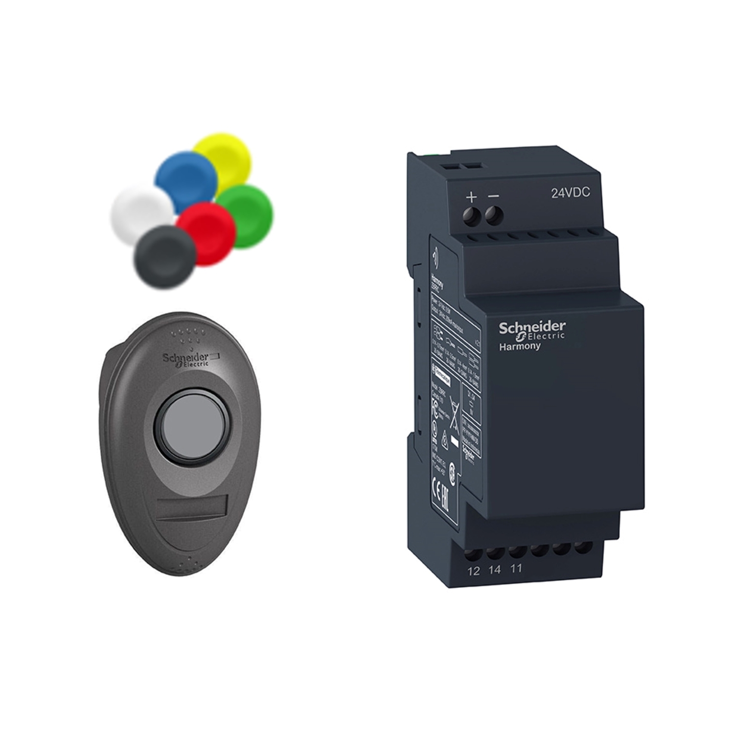 Schneider Electric Schneider Electric XB5RMB03 – Harmony XB5, Pack with 1 wireless and batteryless plastic push button Ø22 + 1 non-configurable receiver + 1 set of caps, 24 V DC