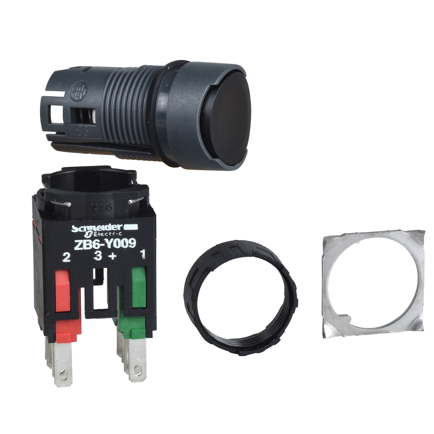 Schneider Electric Schneider Electric XB6AA25B – Complete push button, Harmony XB6, black flush pushbutton Ø 16 spring return 1NO+1NC unmarked