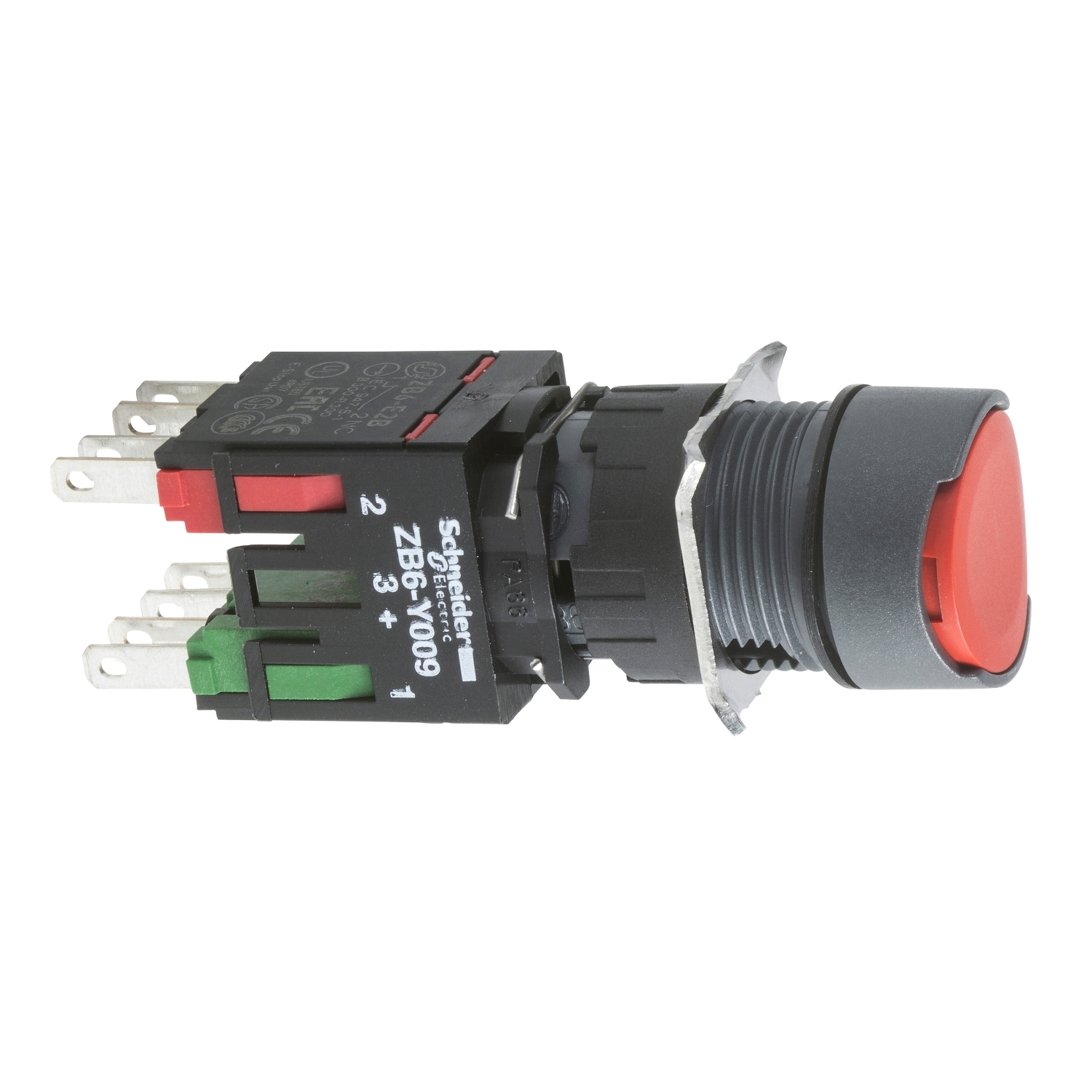 Schneider Electric Schneider Electric XB6AA45B – Complete push button, Harmony XB6, red flush pushbutton Ø 16 spring return 1NO+1NC unmarked