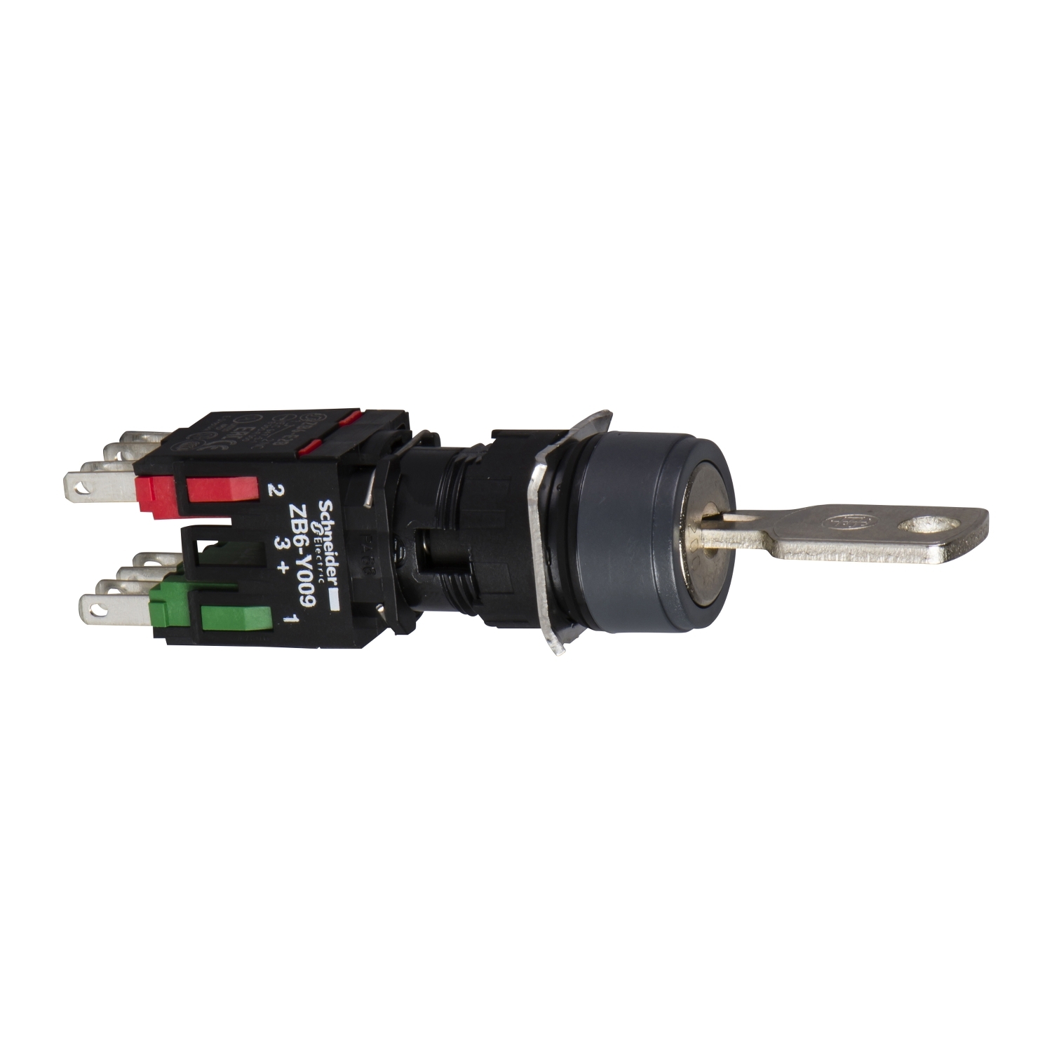 Schneider Electric Schneider Electric XB6AGC5B – Complete selector switch, Harmony XB6, black round, 16mm, 2 positions, stay put, 1NO + 1NC, key 200