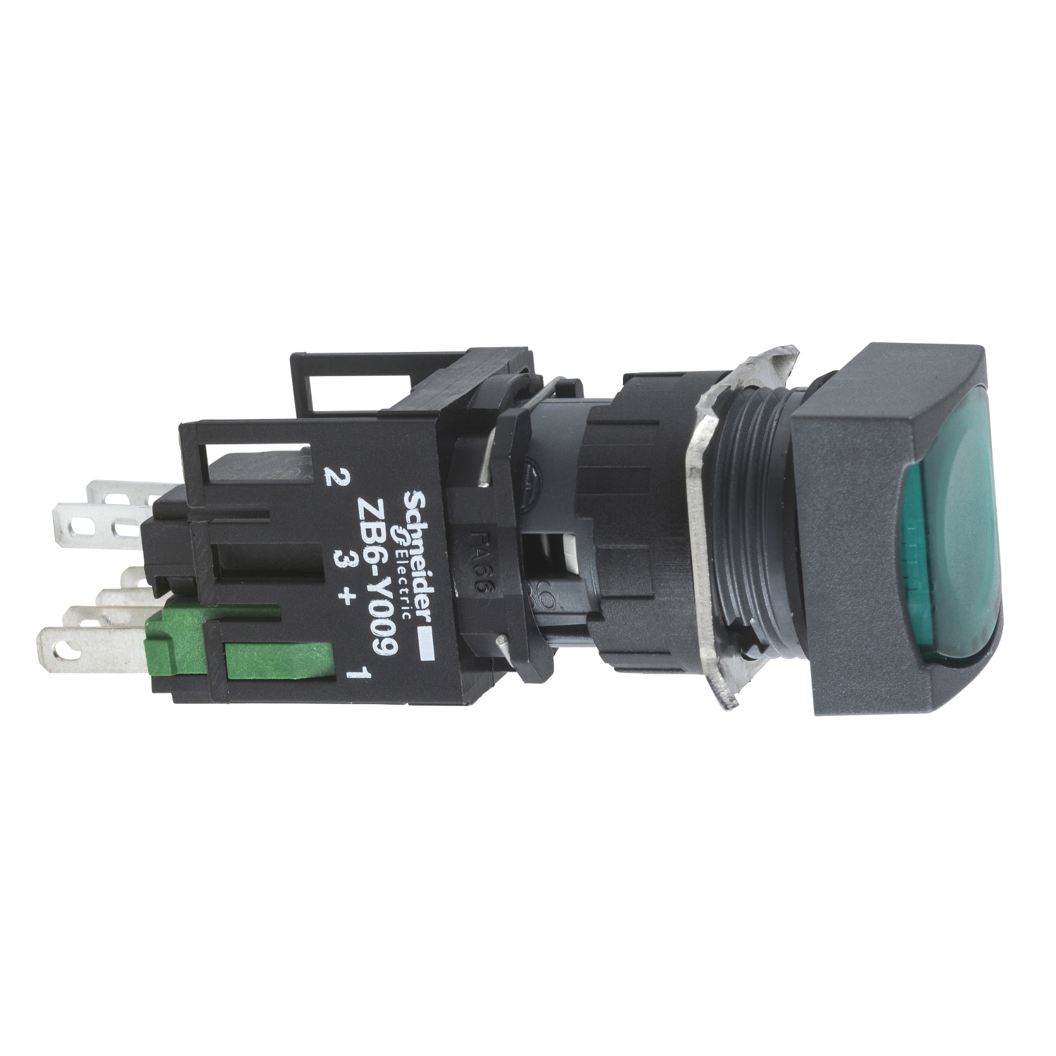 Schneider Electric Schneider Electric XB6CW3B5B – Complete illuminated push button, Harmony XB6, green square flush, 16mm, spring return, 1NO + 1NC, 12...24V