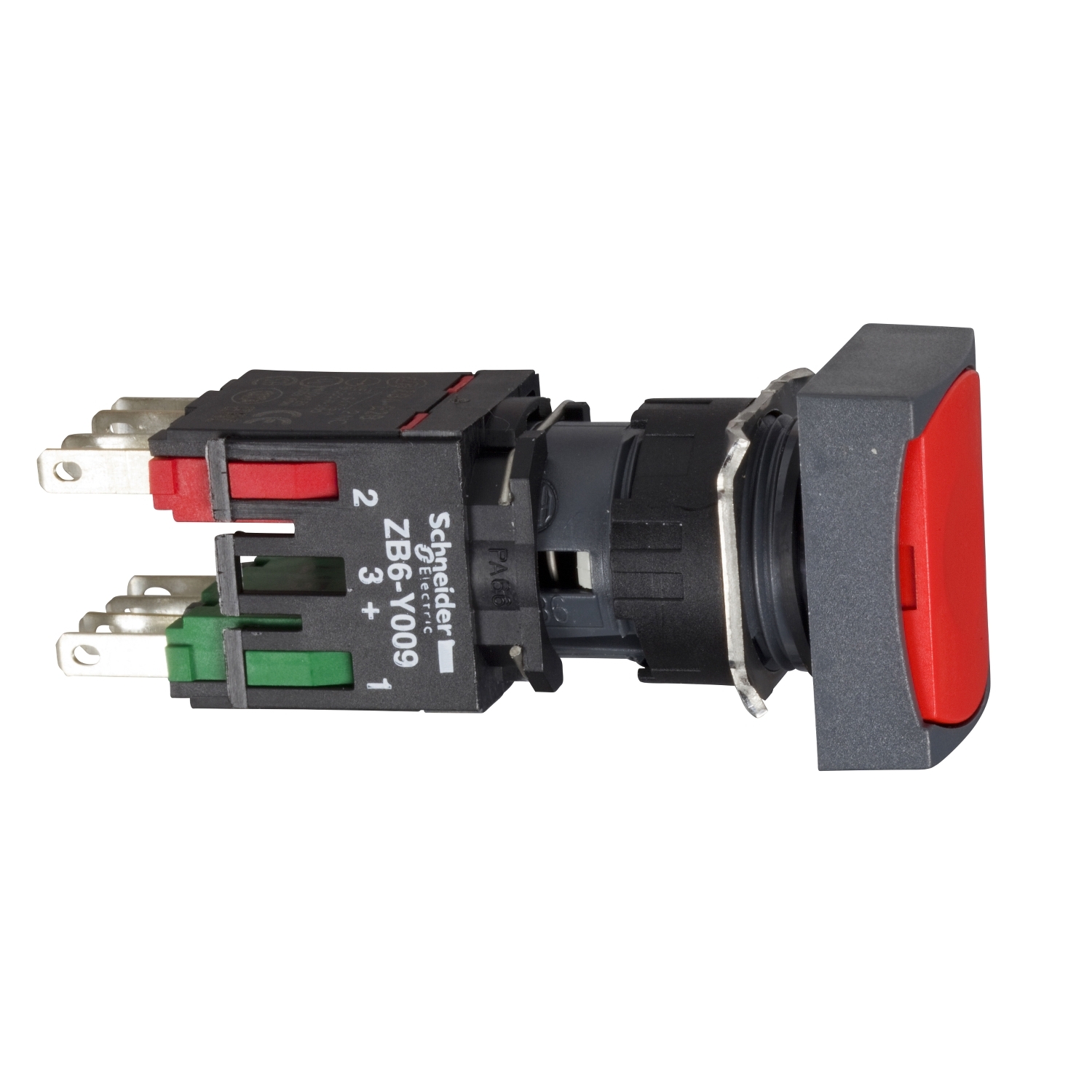Schneider Electric Schneider Electric XB6DA45B – Complete push button, Harmony XB6, red rectangular flush pushbutton Ø 16 spring return 1NO+1NC unmarked