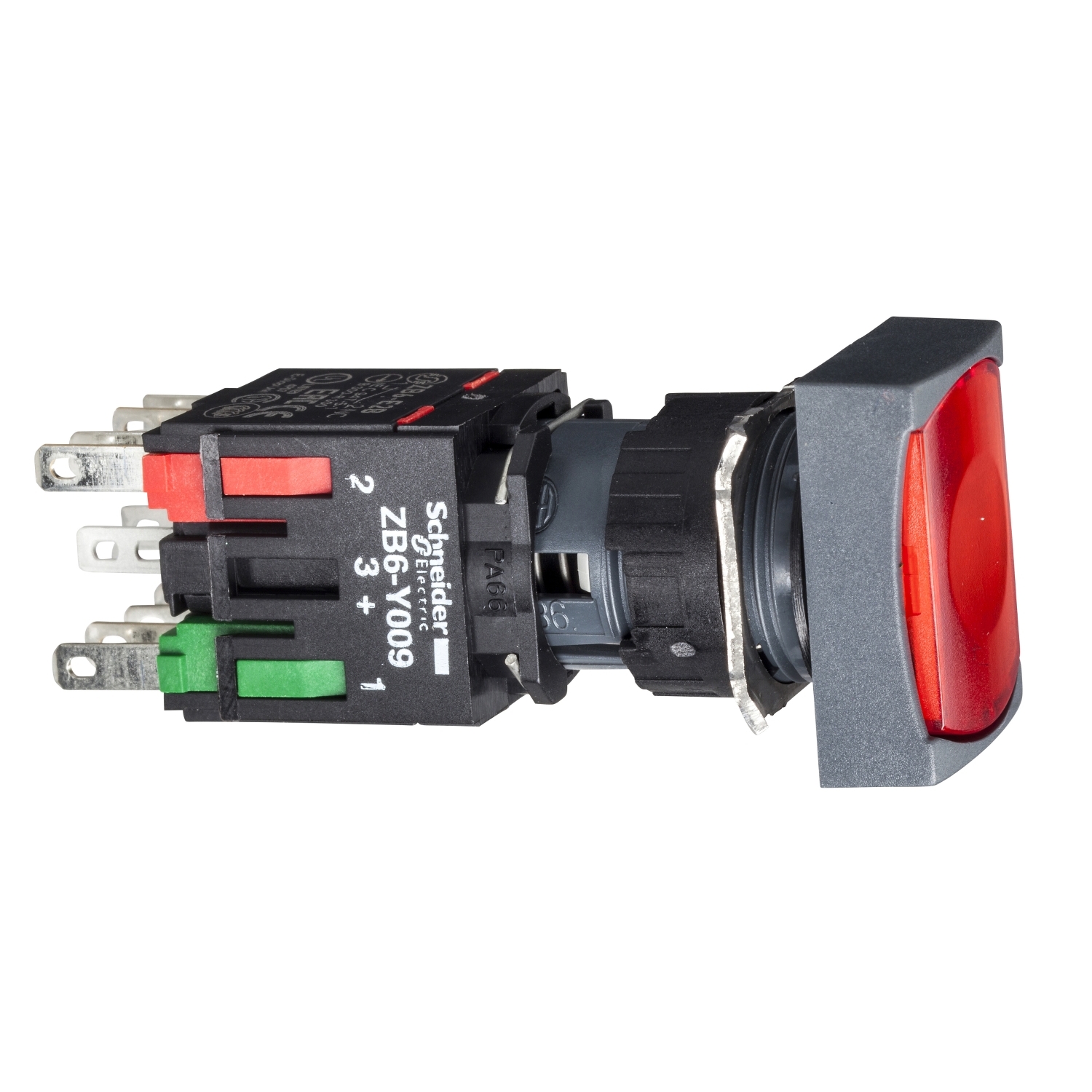Schneider Electric Schneider Electric XB6DF4B5B – Complete illuminated push button, Harmony XB6, red rectangular flush illum pushbutton Ø 16 latching 1NO+1NC 12...24 V