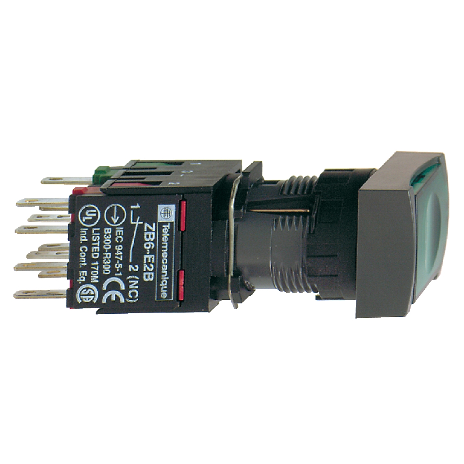 Schneider Electric Schneider Electric XB6DW3B5B – Complete illuminated push button, Harmony XB6, green rectang flush illum pushbutton Ø 16 spring return 1NO+1NC 12...24 V