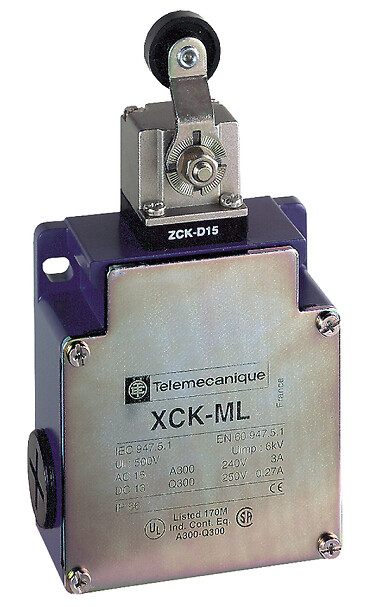 Schneider Electric Schneider Electric XCKML115H29 – Limit switch, Limit switches XC Standard, XCKML, thermoplastic roller lever, 2x(1NC+1NO), snap, M20