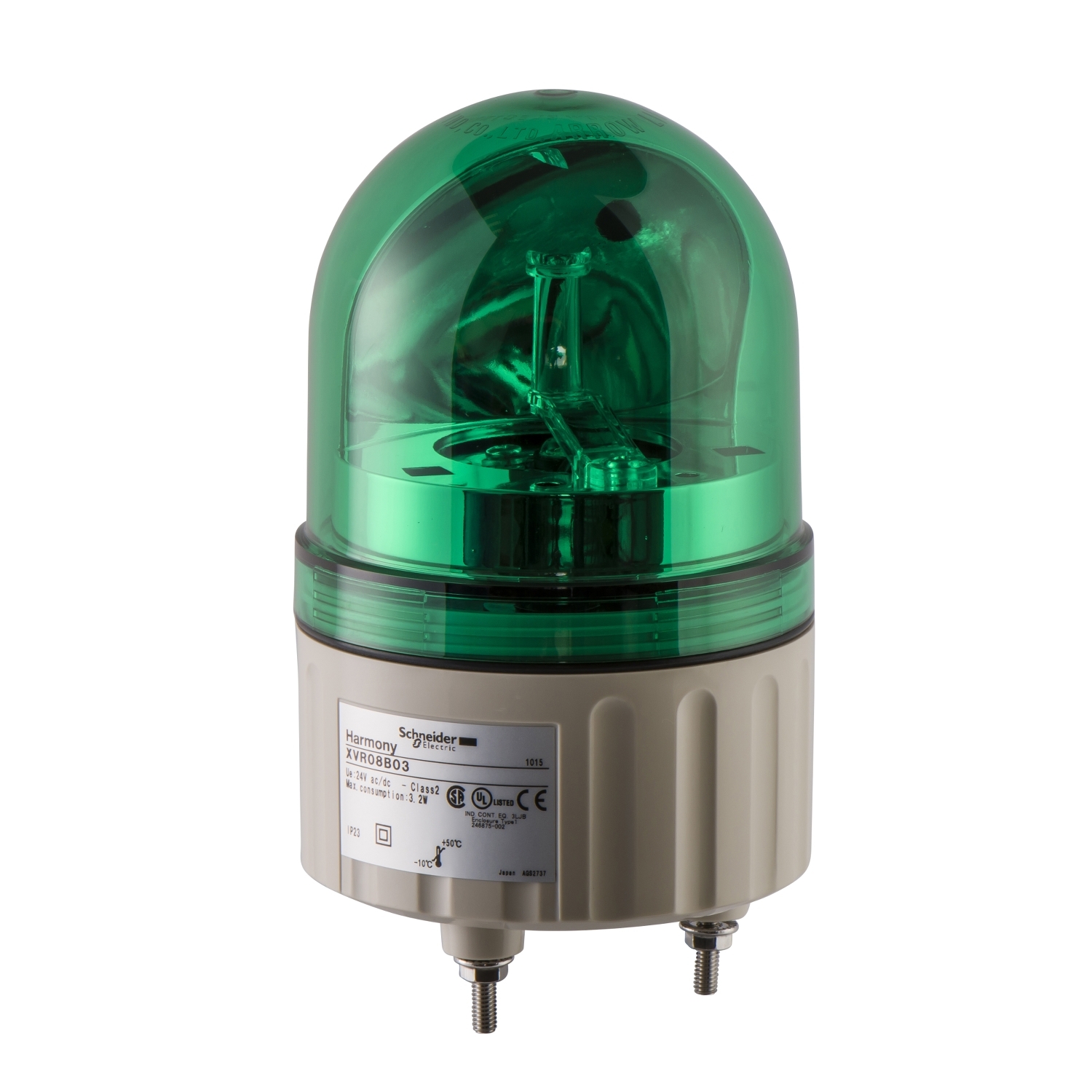 Schneider Electric Schneider Electric XVR08B03 – Prewired rotating mirror beacon, Harmony XVR, 84mm, green, without buzzer, 24V AC/DC