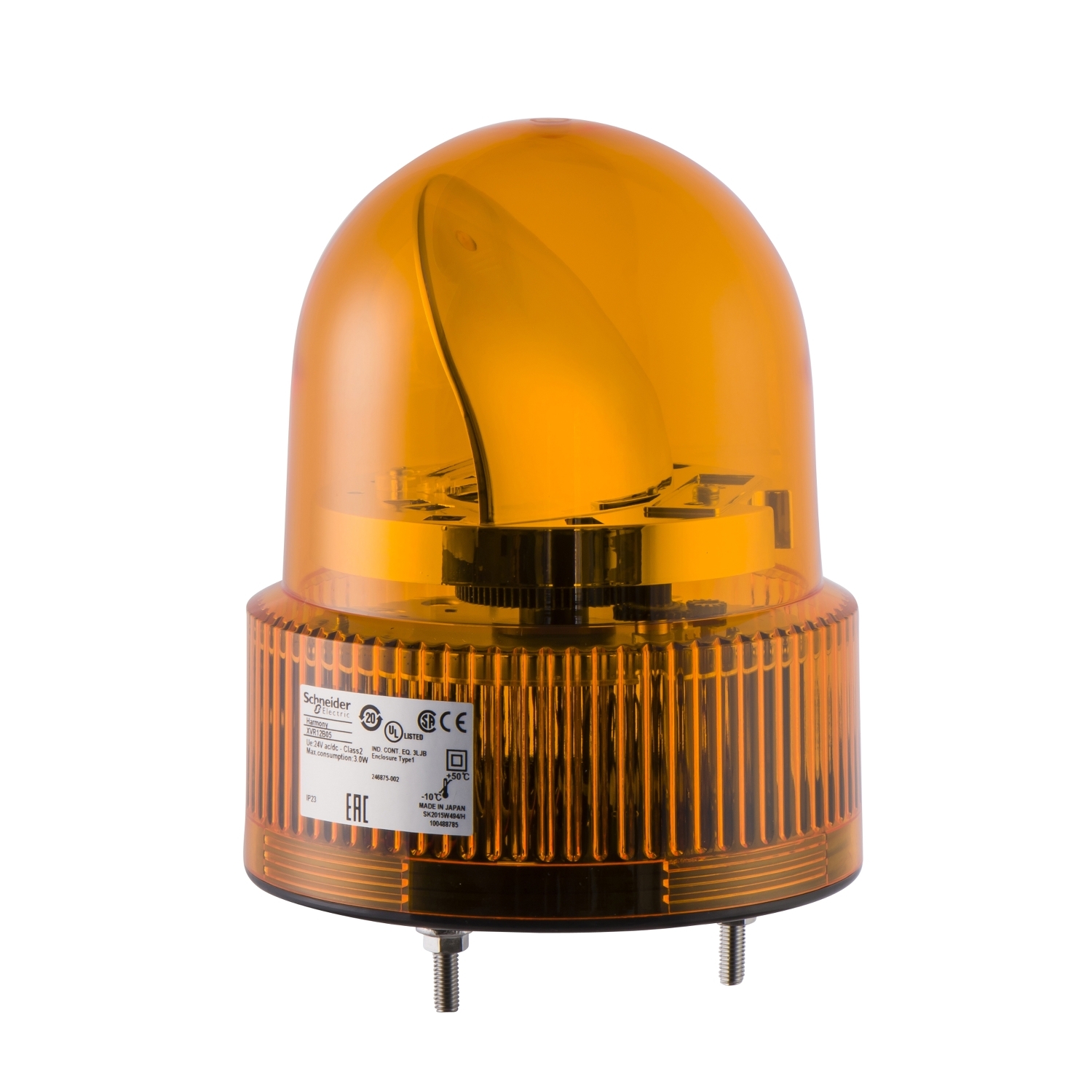 Schneider Electric Schneider Electric XVR12B05 – Prewired rotating mirror beacon, Harmony XVR, 120mm, orange, without buzzer, 24V AC/DC