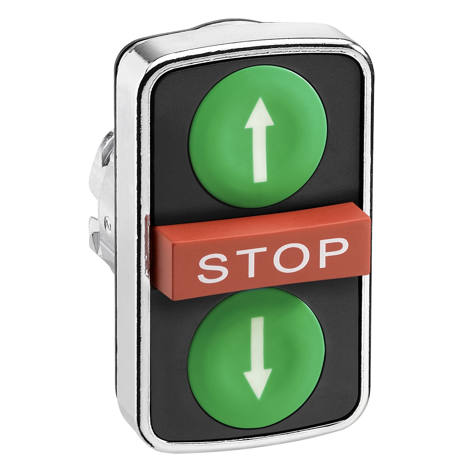 Schneider Electric Schneider Electric ZB4BA73134 – green flush/red projecting/green flush triple-headed pushbutton Ø22 with marking