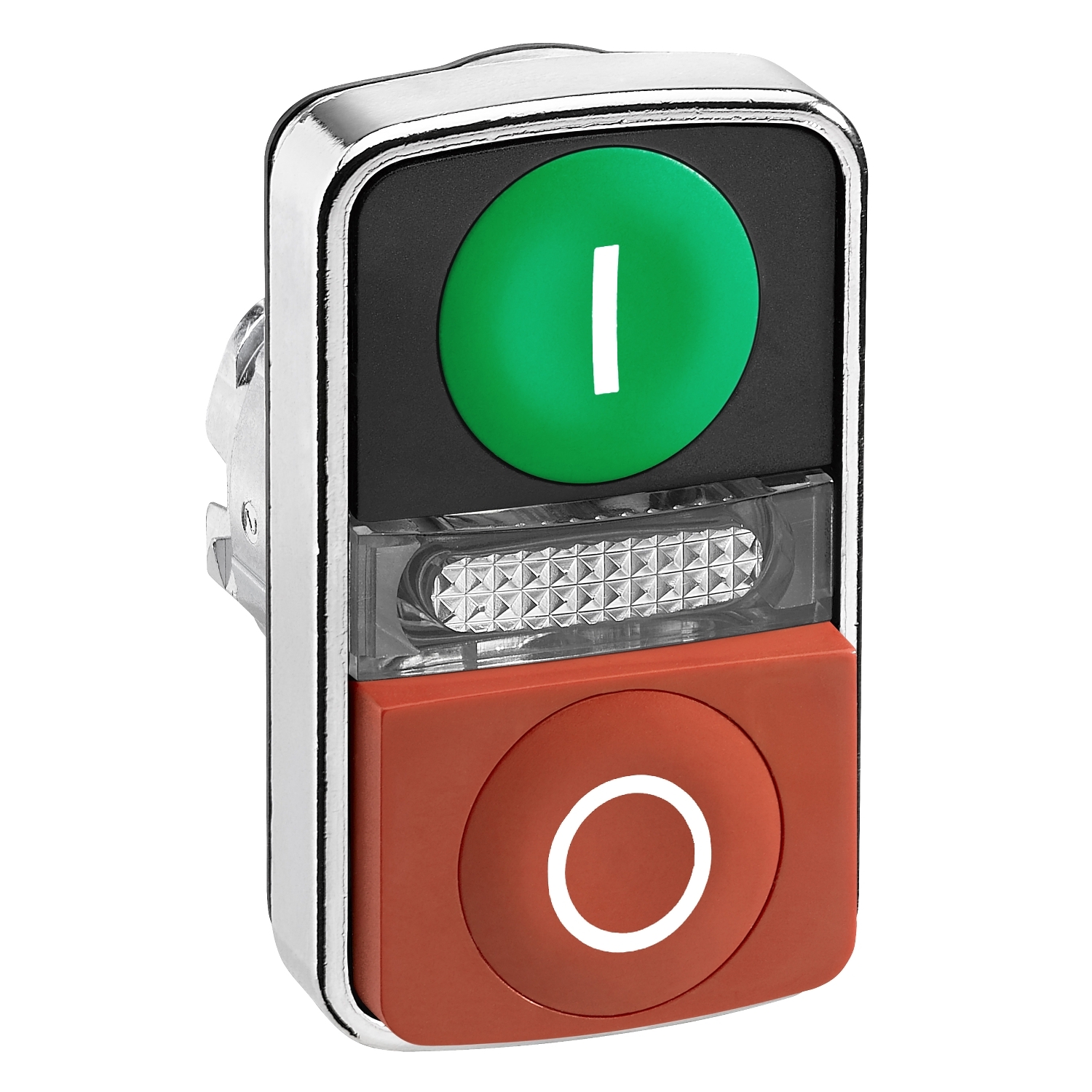 Schneider Electric Schneider Electric ZB4BW7L3741 – green flush/red projecting illuminated double-headed pushbutton Ø22 with marking